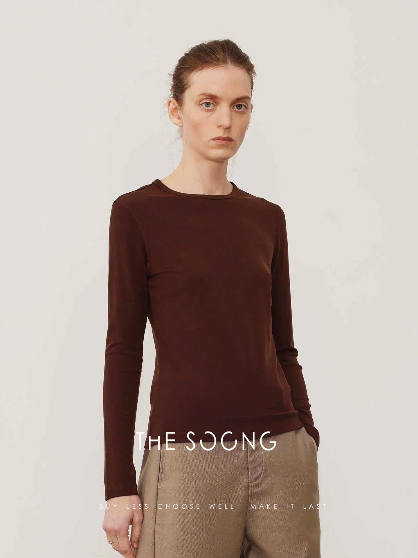THESOONG/New Simple Basic Comfortable Tencel Wool Blend Crew Neck Long Sleeve T-Shirt Base Shirt for Women 8294