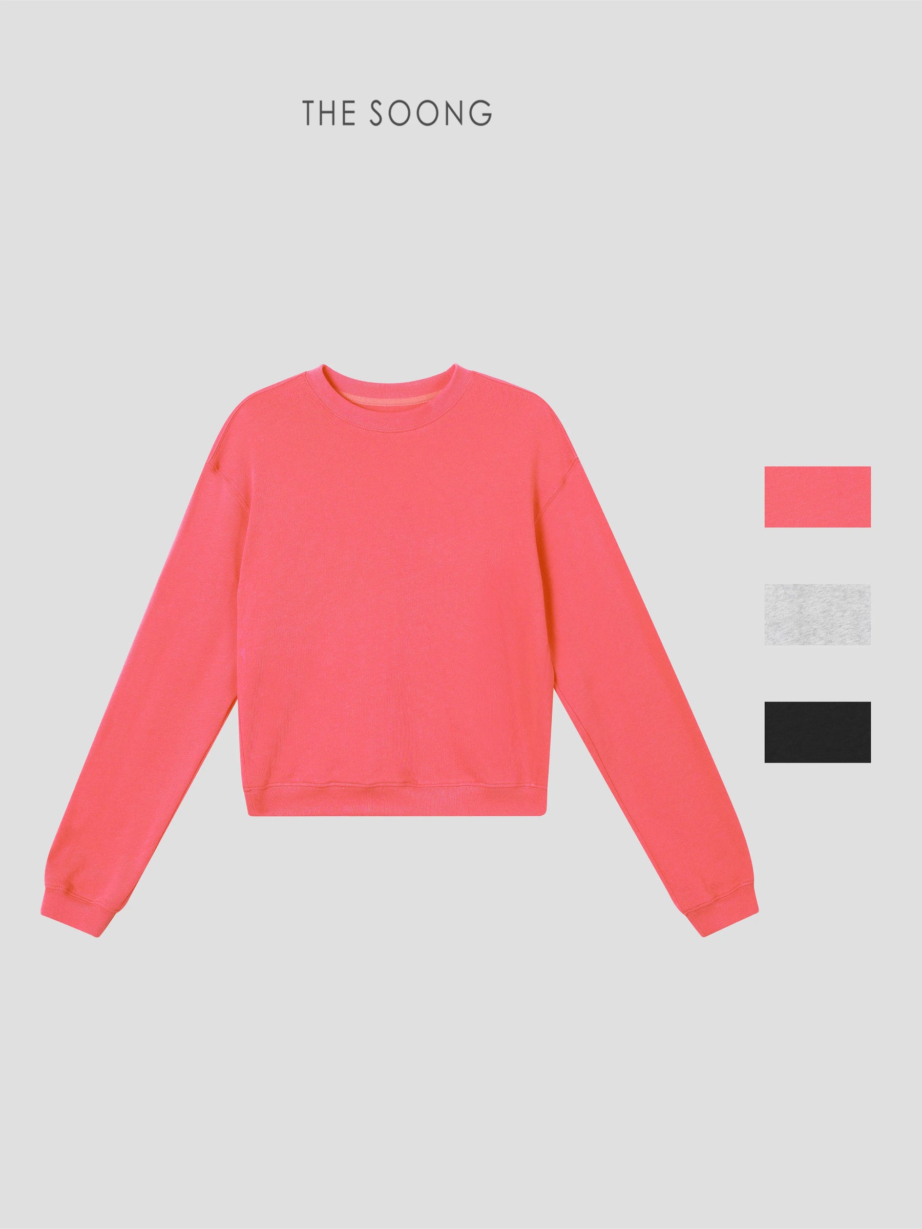 THESOONG/Pop Sweatshirt: 100% Cotton Ribbed Crewneck Loose Drop Shoulder Casual Sweatshirt 9179
