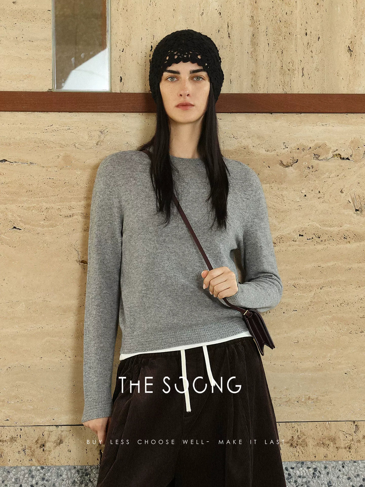 THESOONG / Artisan Weaving Delicate Sensation Cashmere Wool Knit Base Shirt Soft Pineapple Pattern Round Neck Sweater for Women 8081