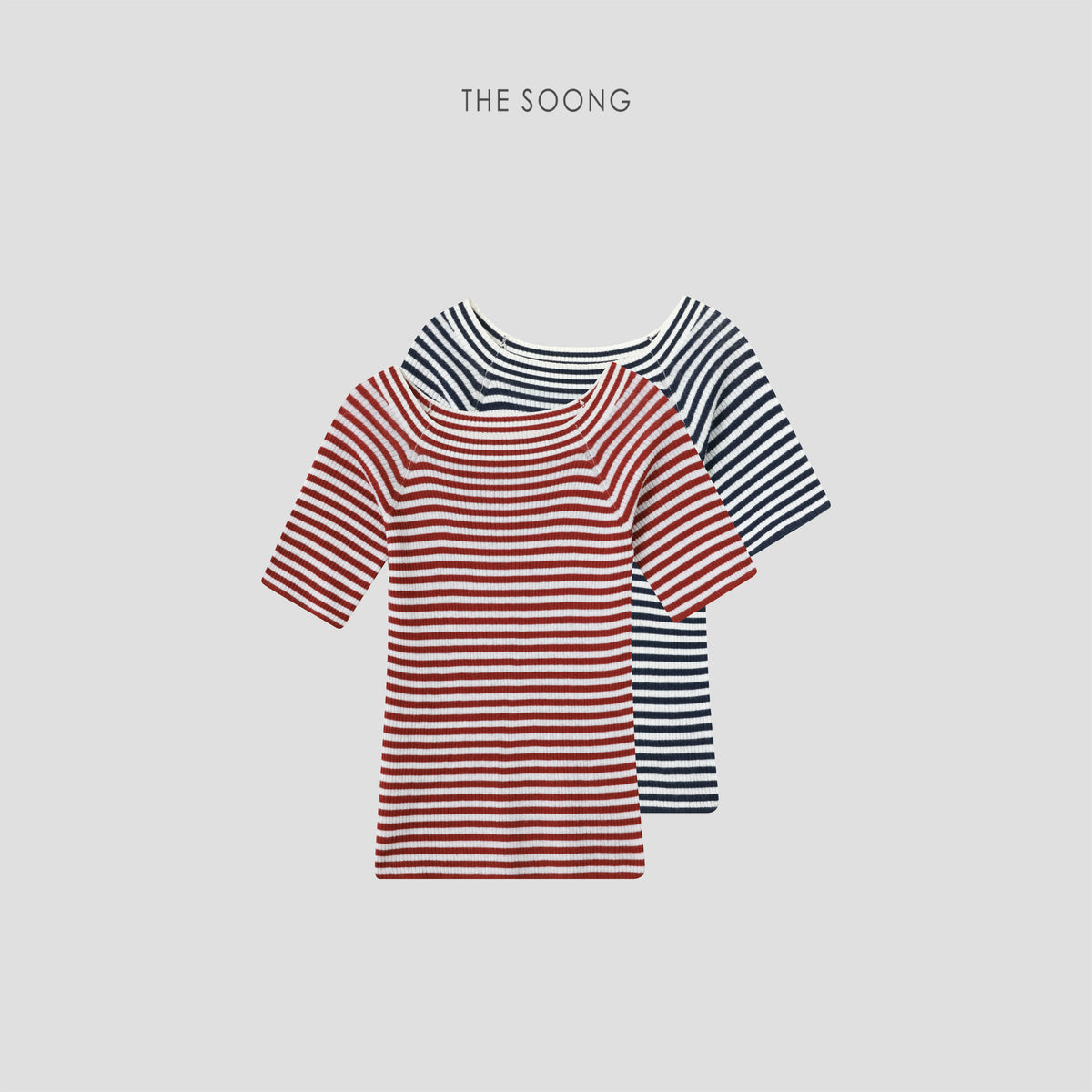 THESOONG / "Classic Versatile" French Stripe Soft Color Short Sleeve Top 9067