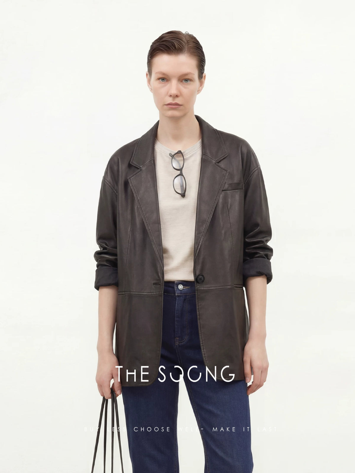 THESOONG/Craftsmanship Piyu Hand-Cut 100% Sheepskin Blazer Collar Women's Leather Jacket 8672