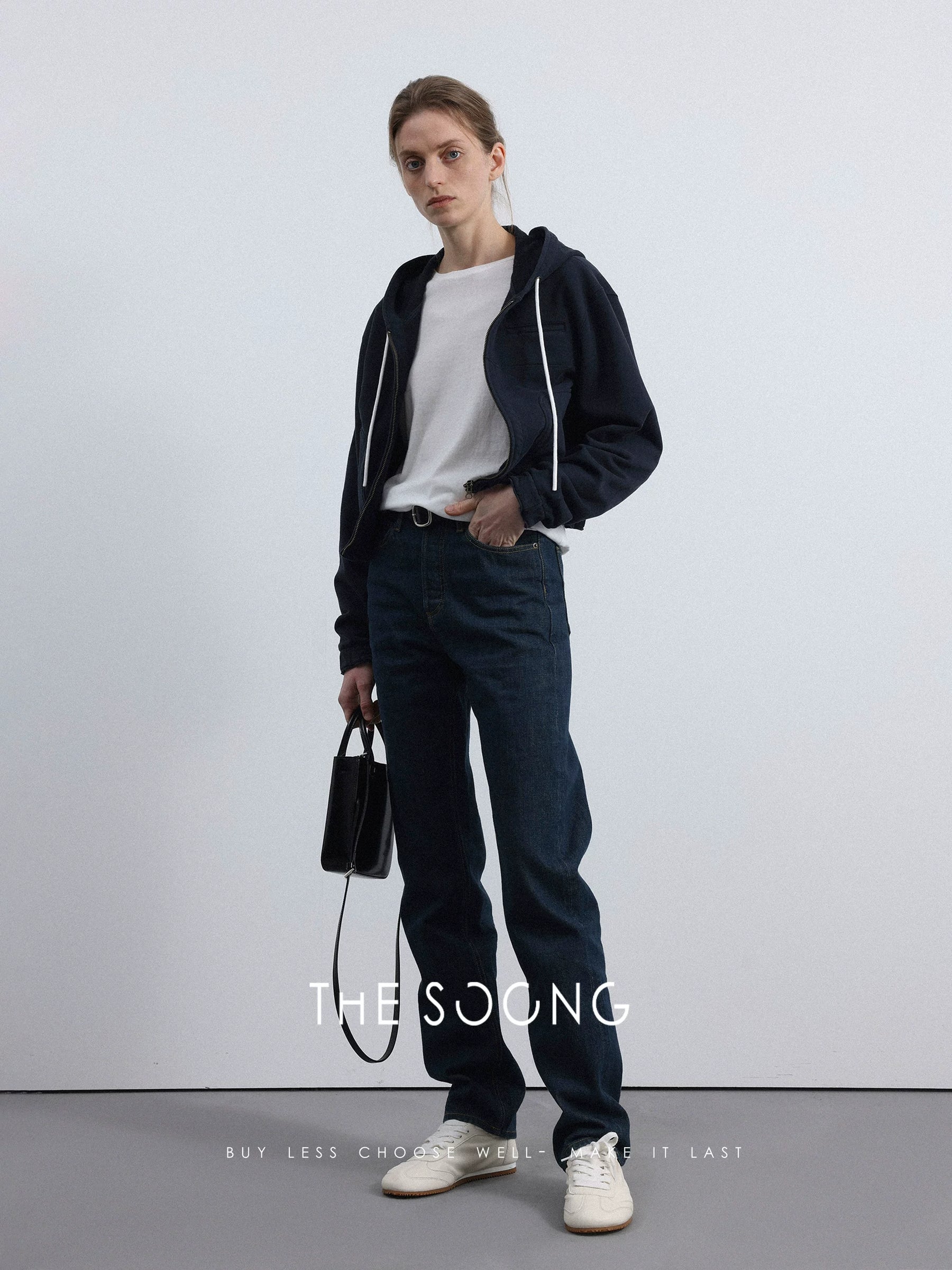THESOONG/Red Selvedge Denim, Women’s Button-Up Mid-High Waist Straight-Leg Non-Stretch Vintage Blue Jeans