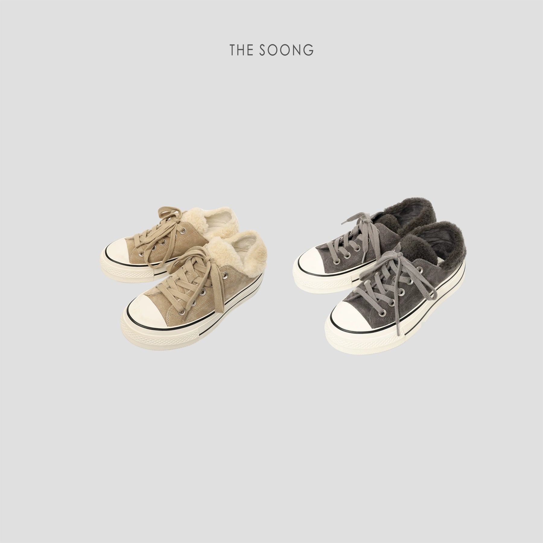 THESOONG/Furry canvas shoes classic washed calf suede wool lining versatile canvas shoes 8056