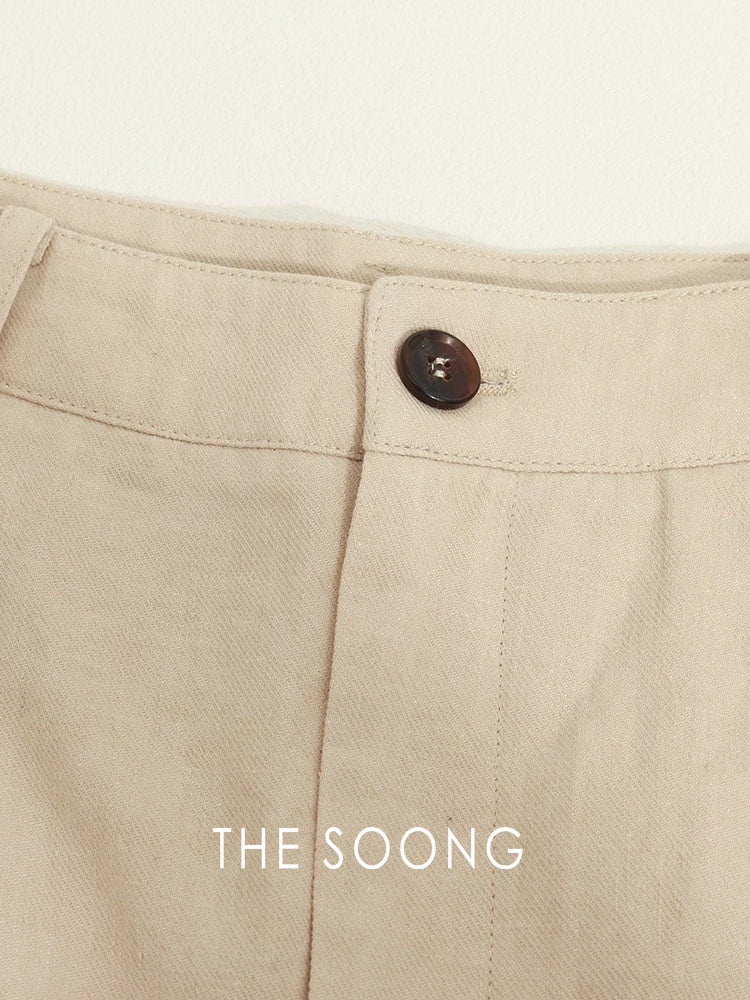 THESOONG/Linen Cotton Blend High-Waist A-Line Wide-Leg Summer Lightweight Slim Versatile Women's Shorts HWKZ9309