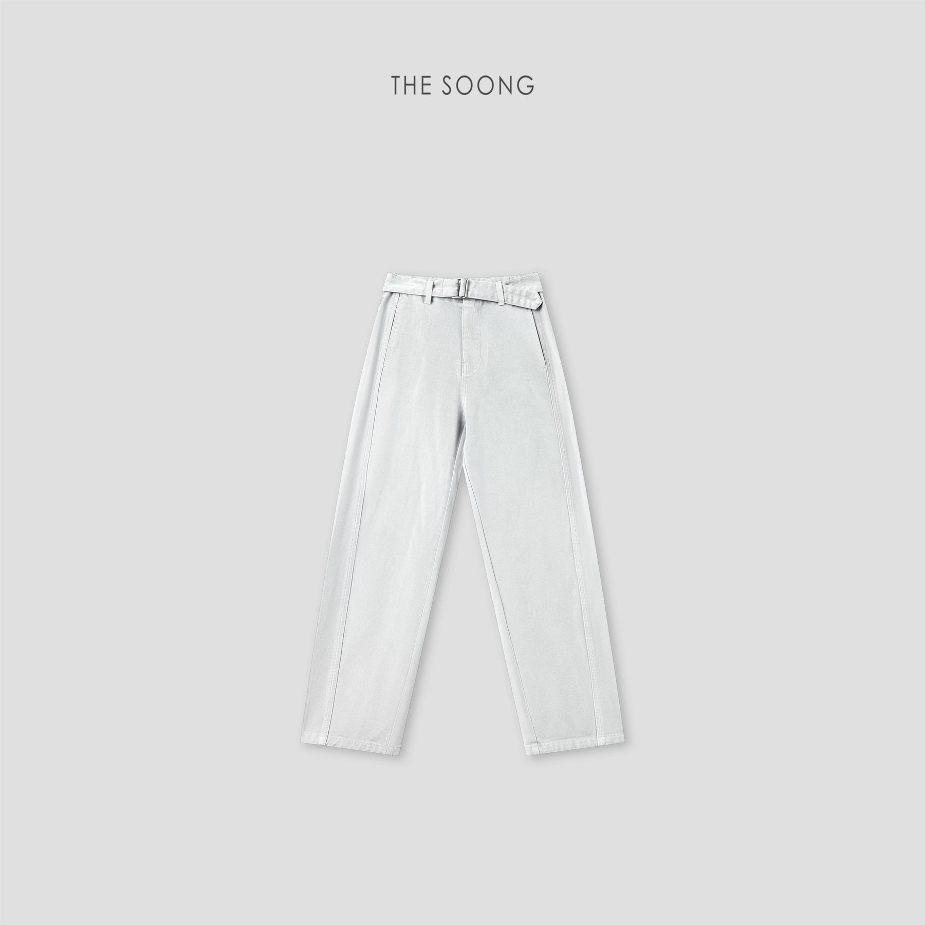 THESOONG / 26s early spring 'miracle pants', 100% pure cotton comfortable wide-leg jeans with adjustable belt for women 8252