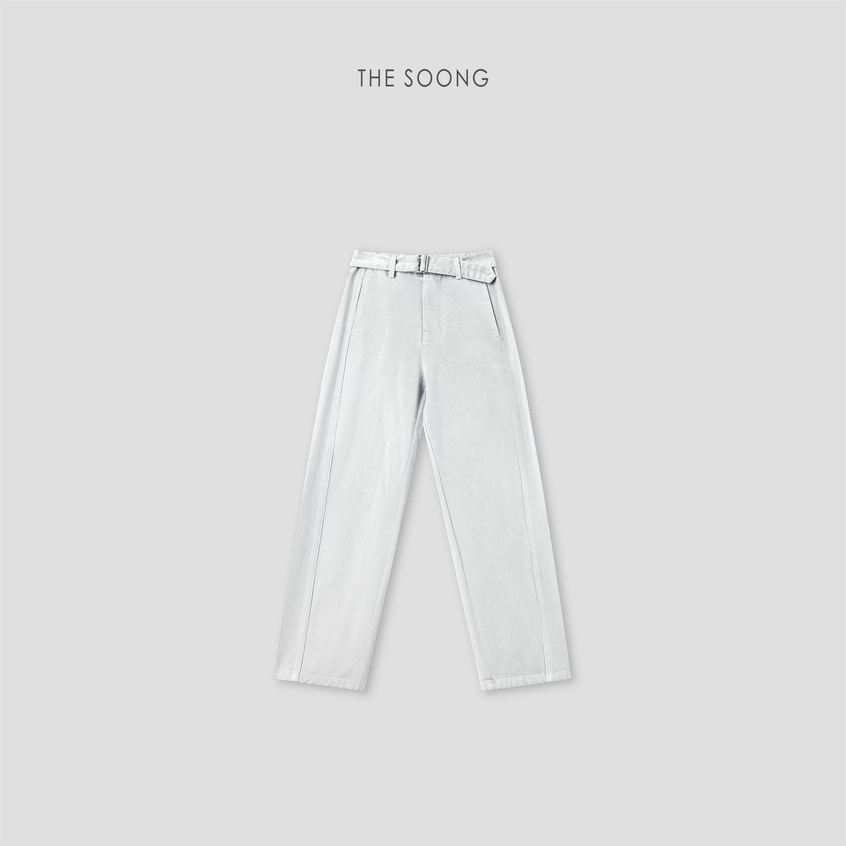 THESOONG / 26s early spring 'miracle pants', 100% pure cotton comfortable wide-leg jeans with adjustable belt for women 8252