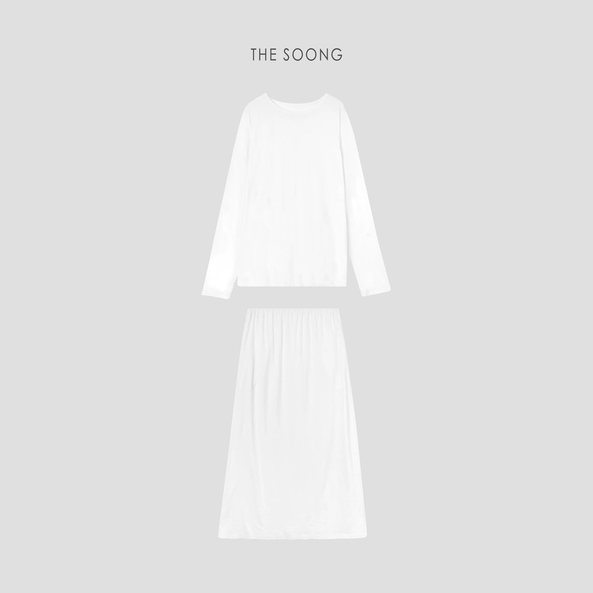THESOONG/Snow White 100% Long-Staple Cotton Lightweight Thin T-Shirt and Skirt Relaxed Set for Women 5253