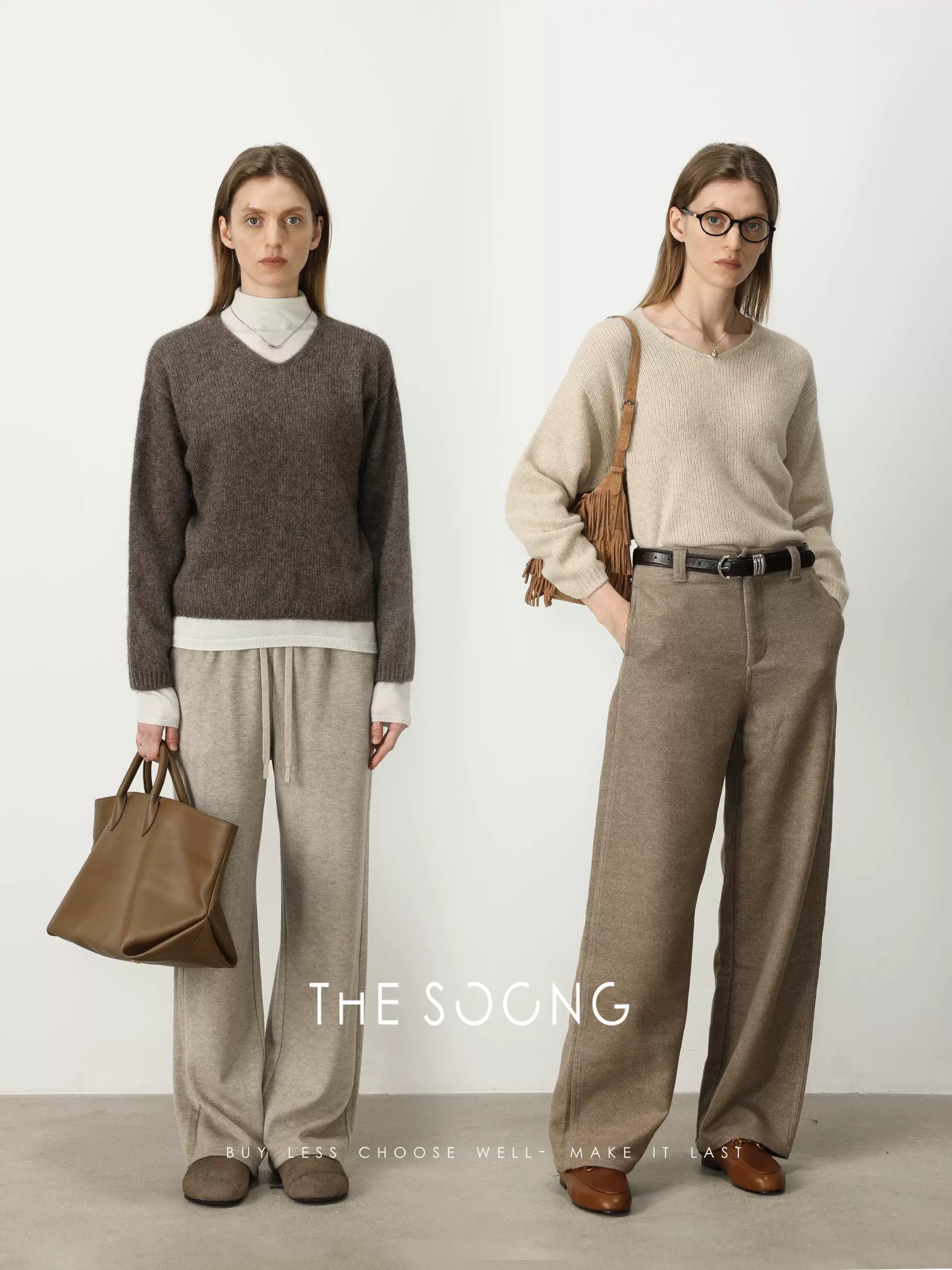 THESOONG/Selected Natural Yak Wool German Imported Seamless One-Piece Knitted Drop Shoulder Casual V-Neck Sweater for Women