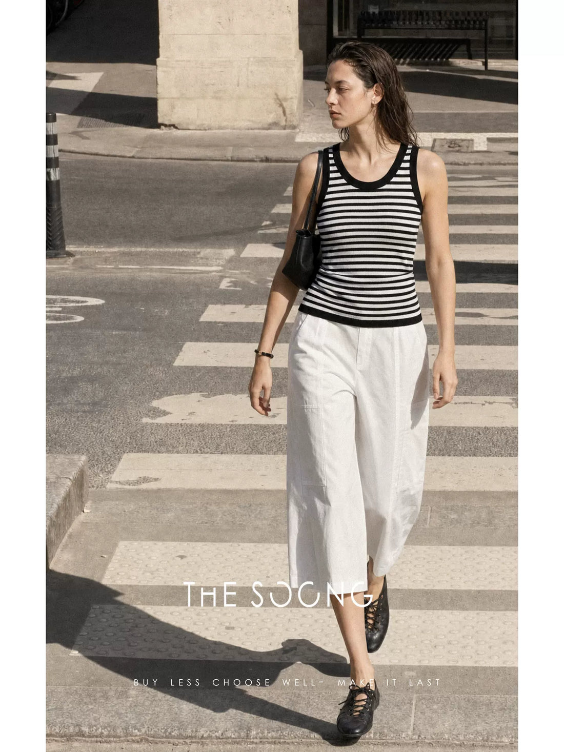 THESOONG/Refreshing Summer Color-Blocked Edged Anti-wrinkle Wrinkle-Free Striped Casual Sleeveless Tank Top 7376
