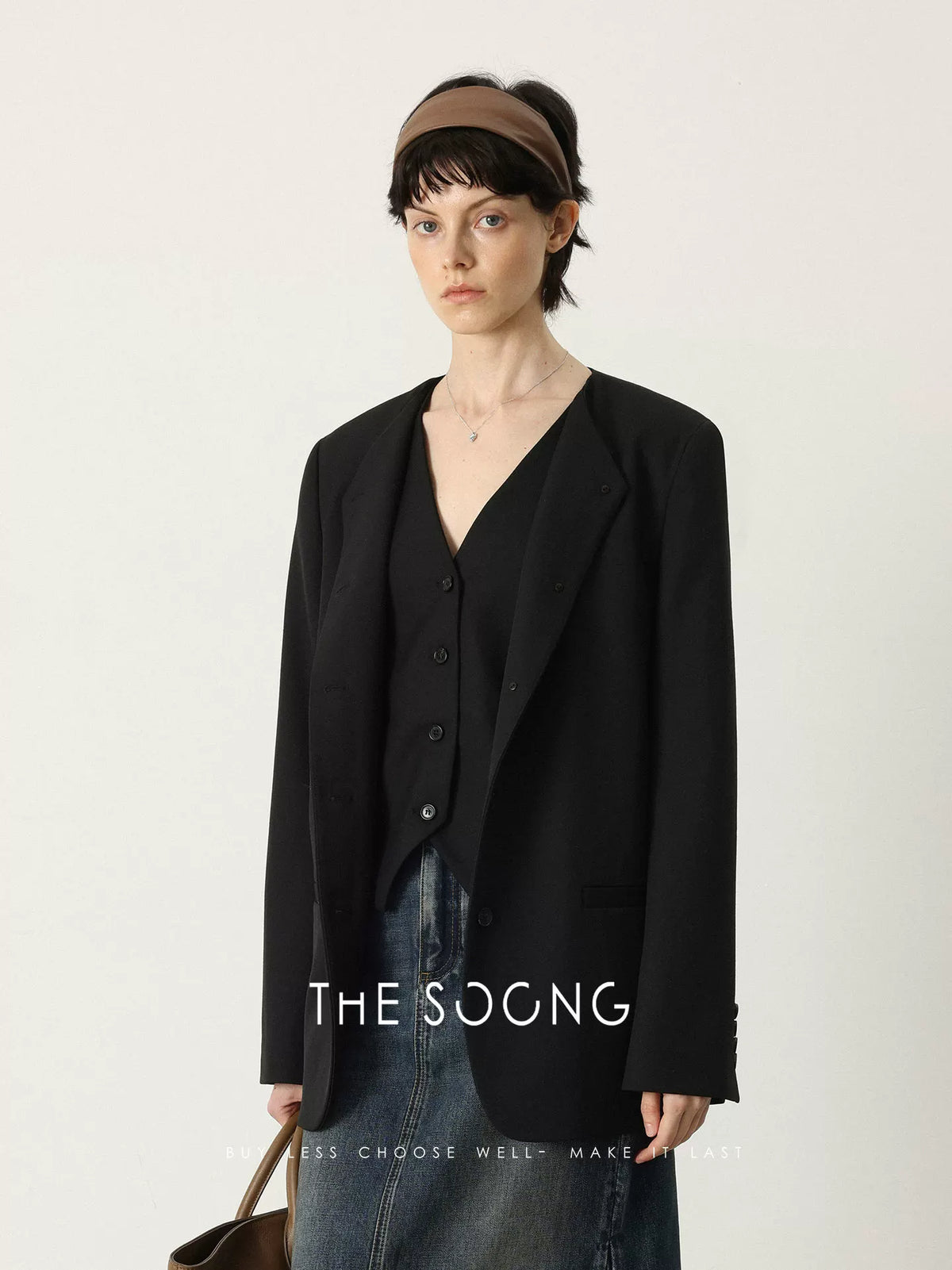 THESOONG/British Style Soft and Delicate Wool V-Neck Simple Vest Jacket for Women 7469