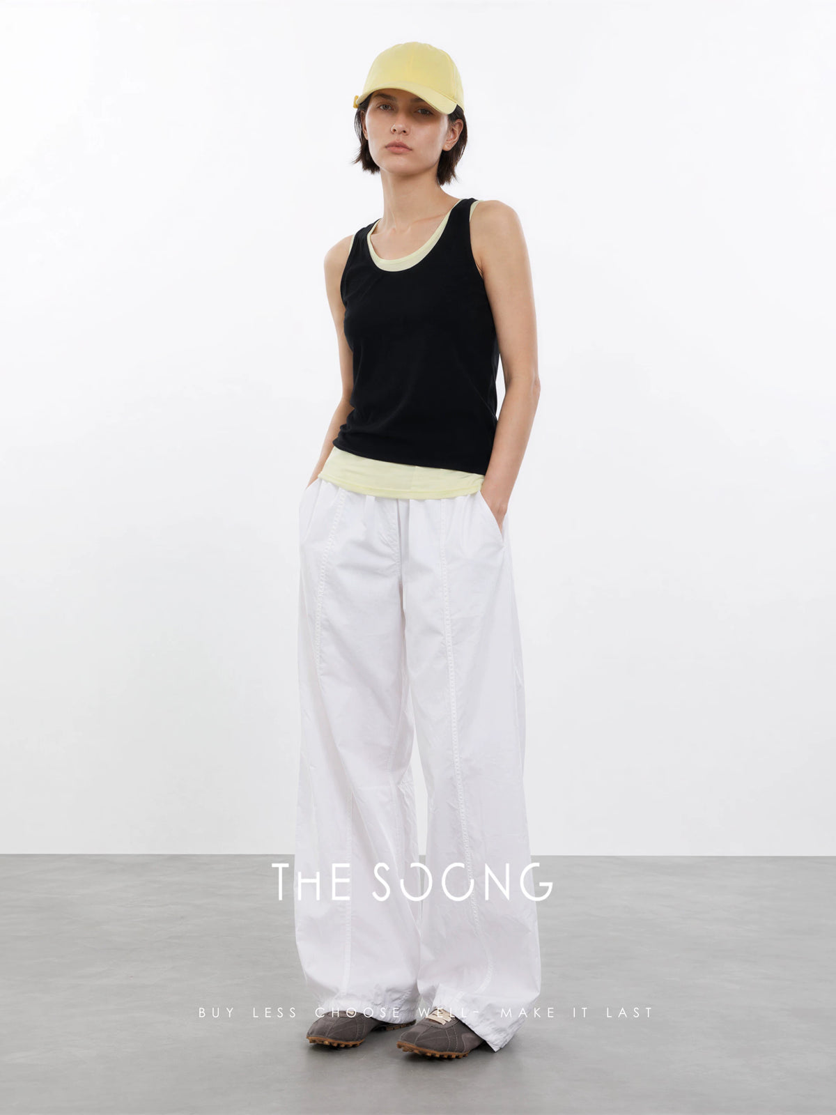 THESOONG/Layering Aesthetic 100% Pima Cotton Stiff Contrast True Two-Piece Sleeveless Vest Top for Women 8344