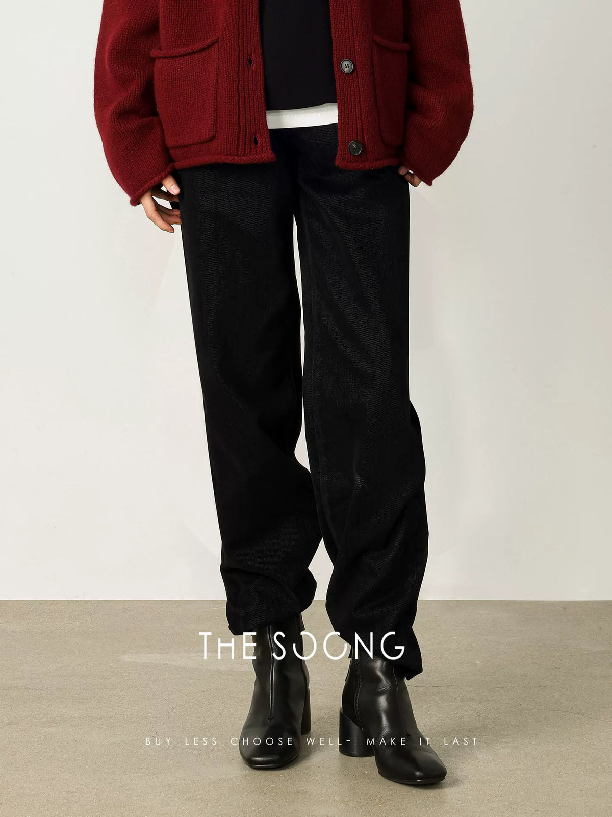 THESOONG/ 12.5oz charcoal black washed non-stretch straight-leg jeans for women plush thick warm pants