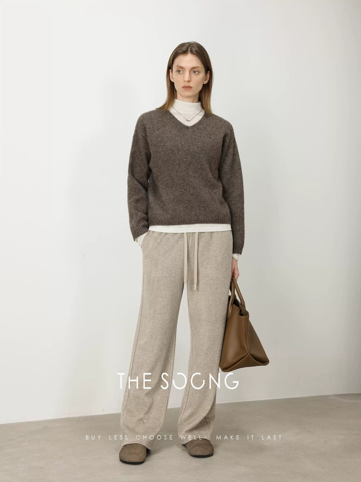 THESOONG/Selected Natural Yak Wool German Imported Seamless One-Piece Knitted Drop Shoulder Casual V-Neck Sweater for Women