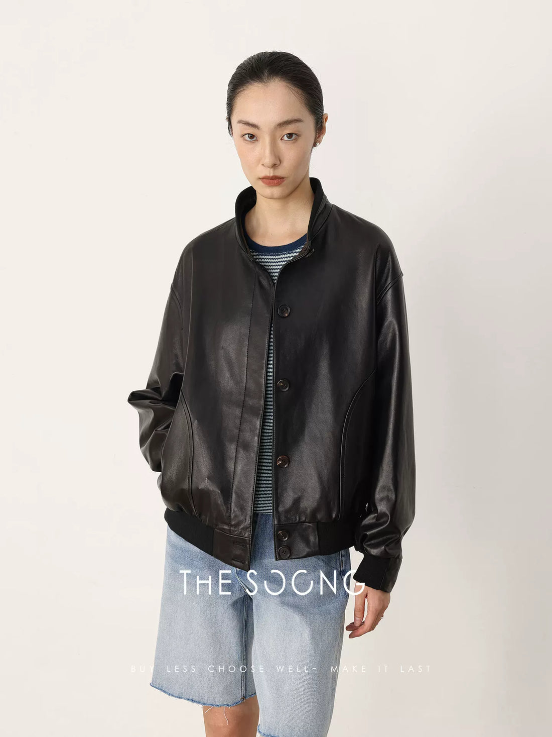 THESOONG/Flexible UK Imported High-Quality Sheepskin Crew Neck Jacket for Women HWPY8722