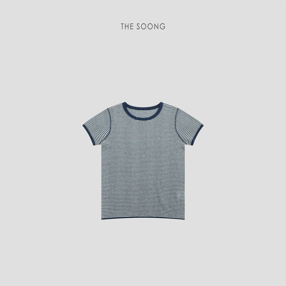 THESOONG/Classic Striped T Wool Rib Textured Color-Blocked Woven 3D T-Shirt Top HWTX8493