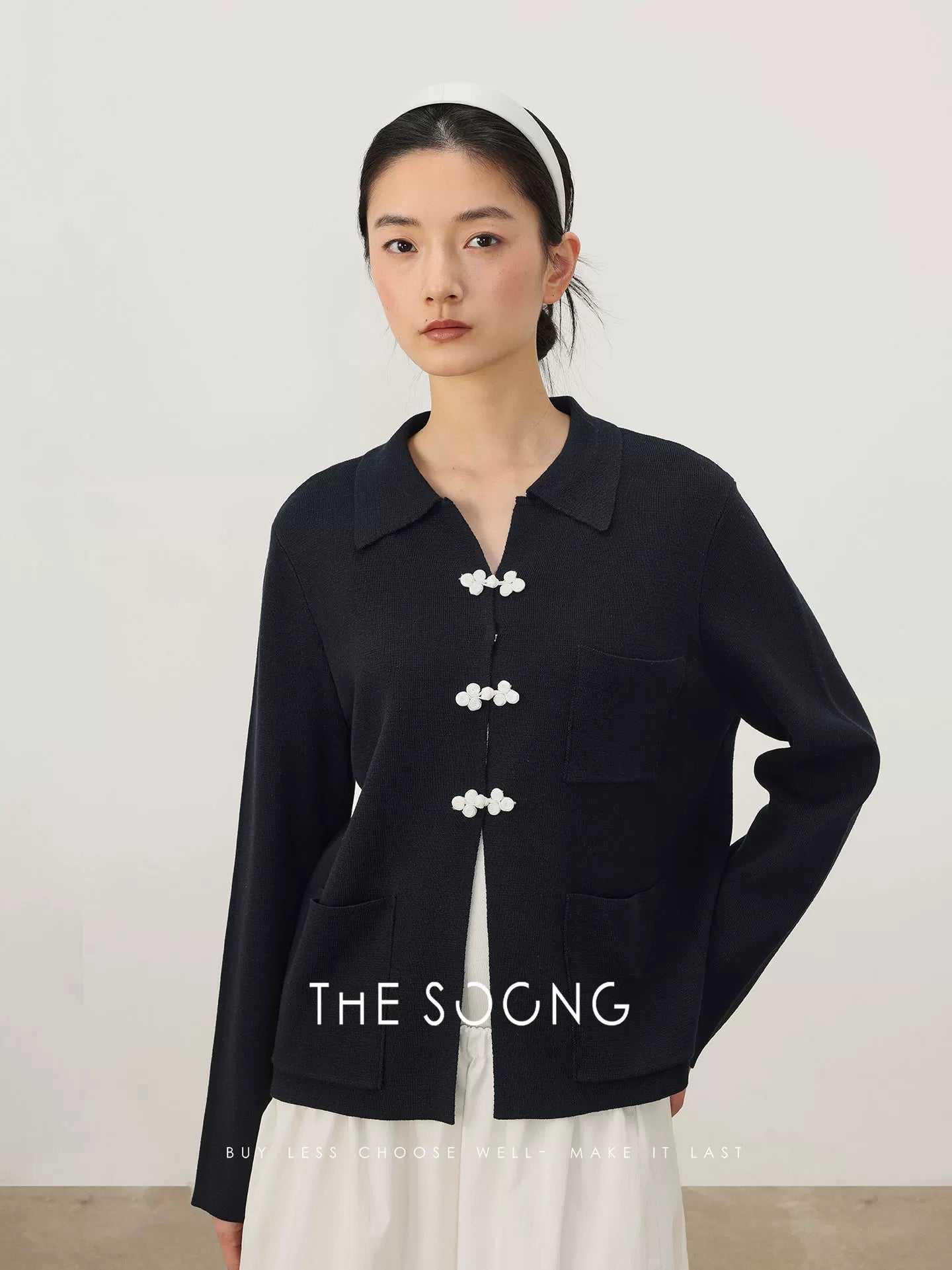 THESOONG / Spring Lyocell Linen Knit Top Women's Turn-down Collar Cardigan Outerwear Petite 8492