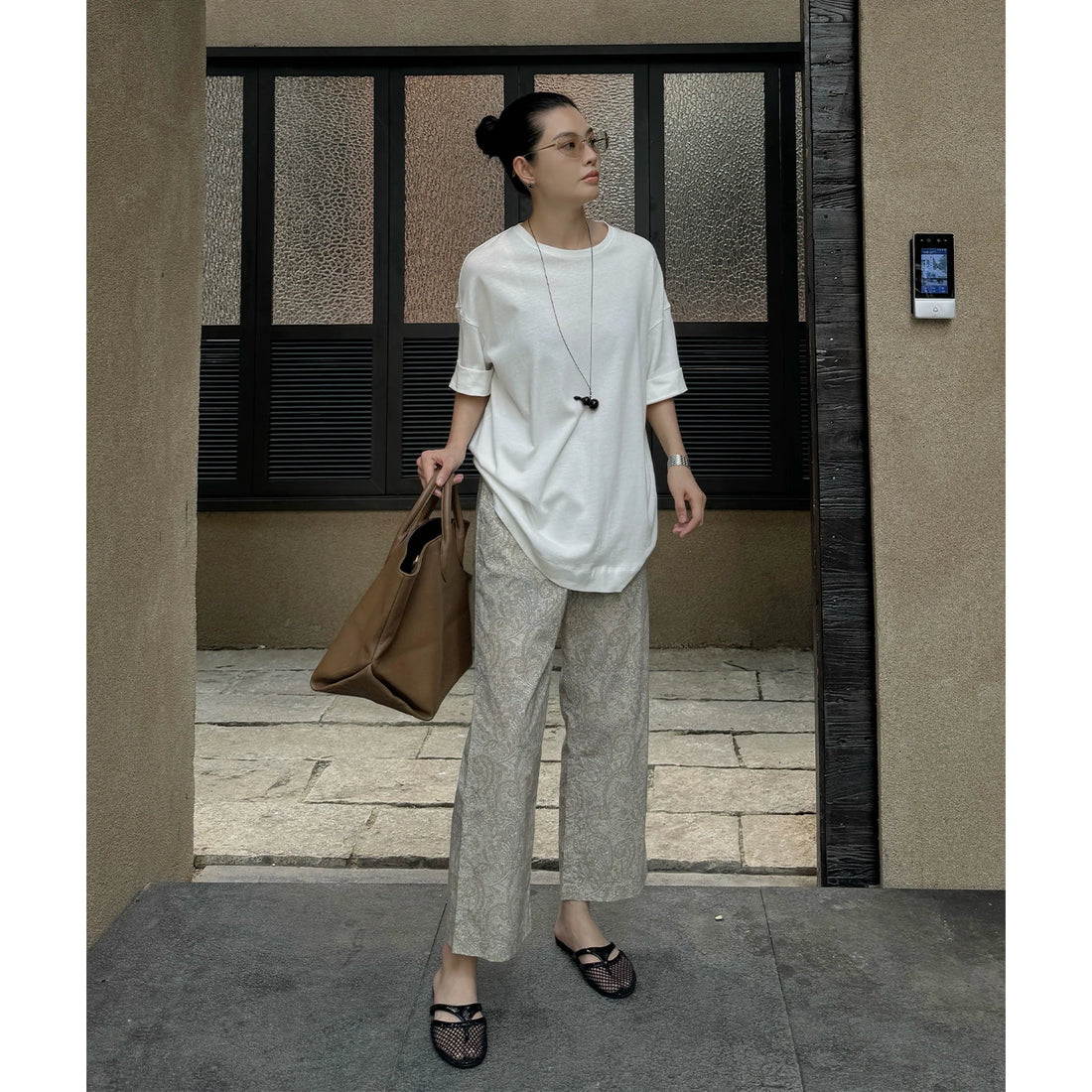 THESOONG/腰果花 夏季薄款纯棉复古松紧腰宽松女士八分休闲裤6870