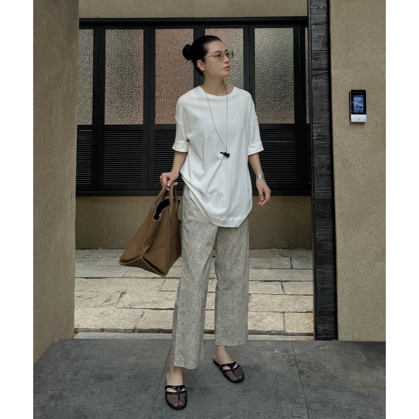 THESOONG/Paisley Summer Thin Pure Cotton Vintage Elastic Waist Loose Capri Casual Pants, Women 6870