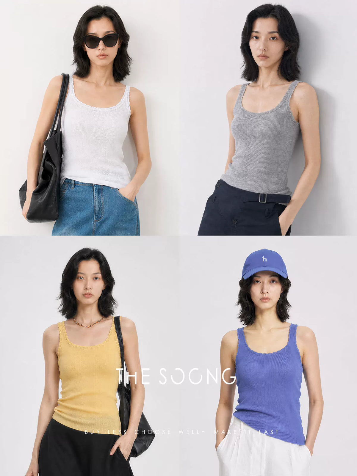 THESOONG/Merino Wool Blend Ribbed Knit Vest Women's Lace Trim U-Neck Short Camisole HWBX9322