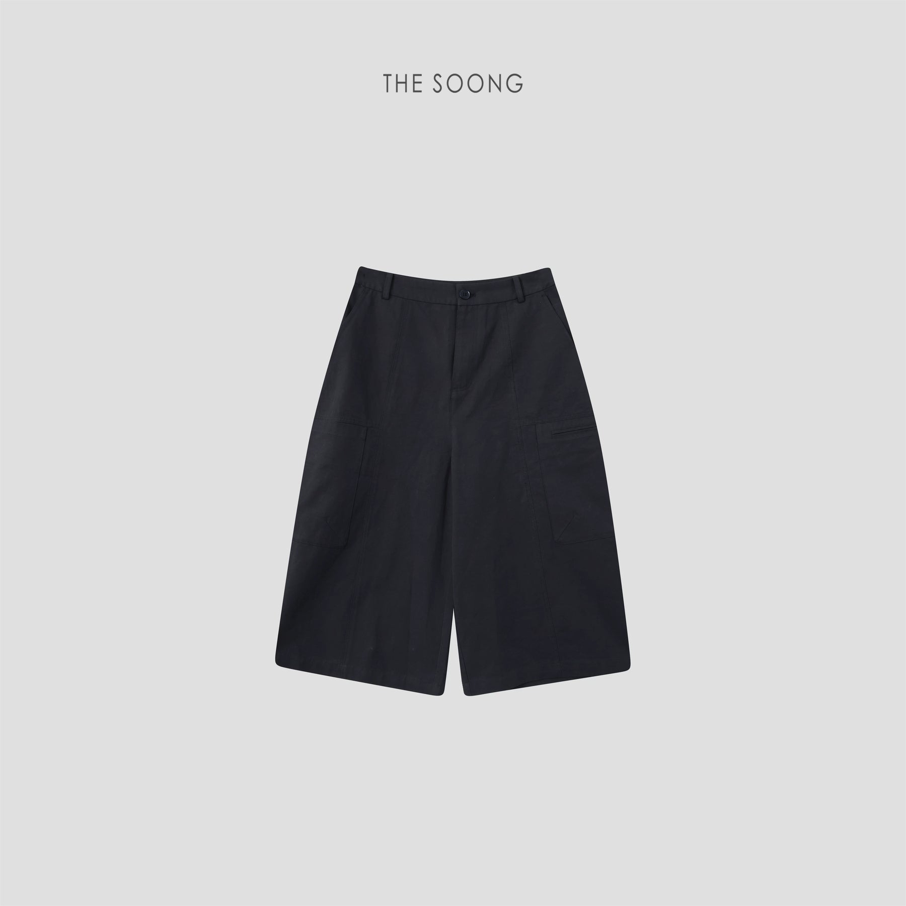 THESOONG/Relaxed Daily Three-Dimensional Patch Pocket Mid-Waist Slim Breathable Non-Stuffy Wide-Leg Capri Pants for Women Summer 9124