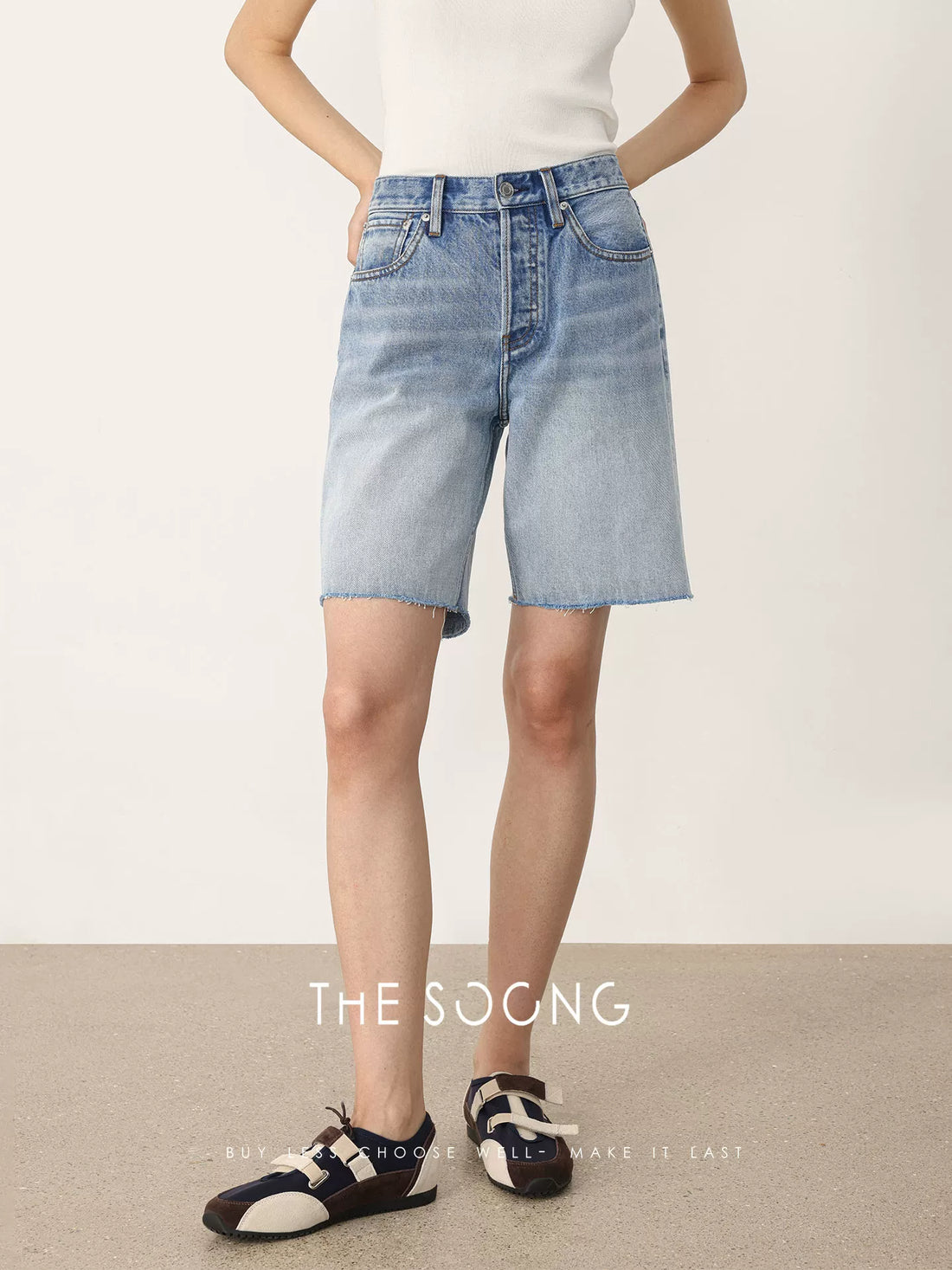 THESOONG/春季新品高腰A字形五分牛仔短裤女小个子直筒HBNZ8435