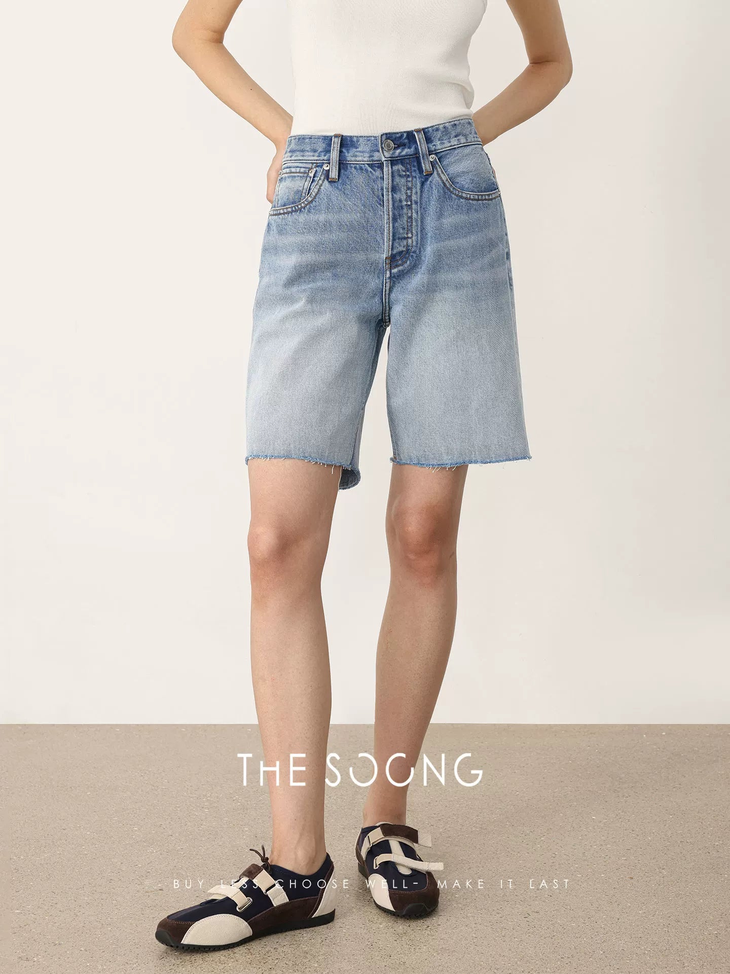 THESOONG/Spring New High-Waist A-Line Five-Point Denim Shorts Women Petite Straight HBNZ8435