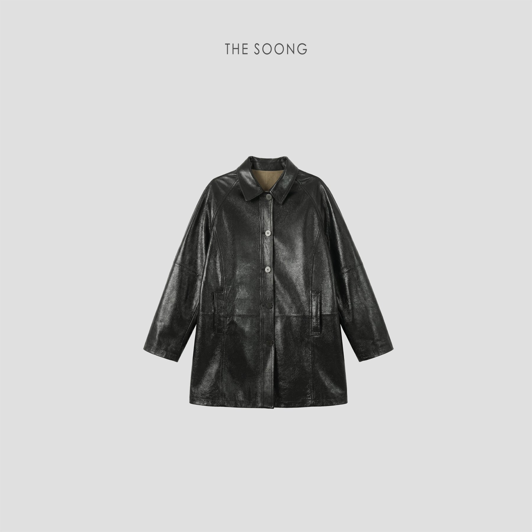 THESOONG/Double-Faced Leather Classic Retro 100% Lambskin Reversible Leather Trench Coat for Women 8640