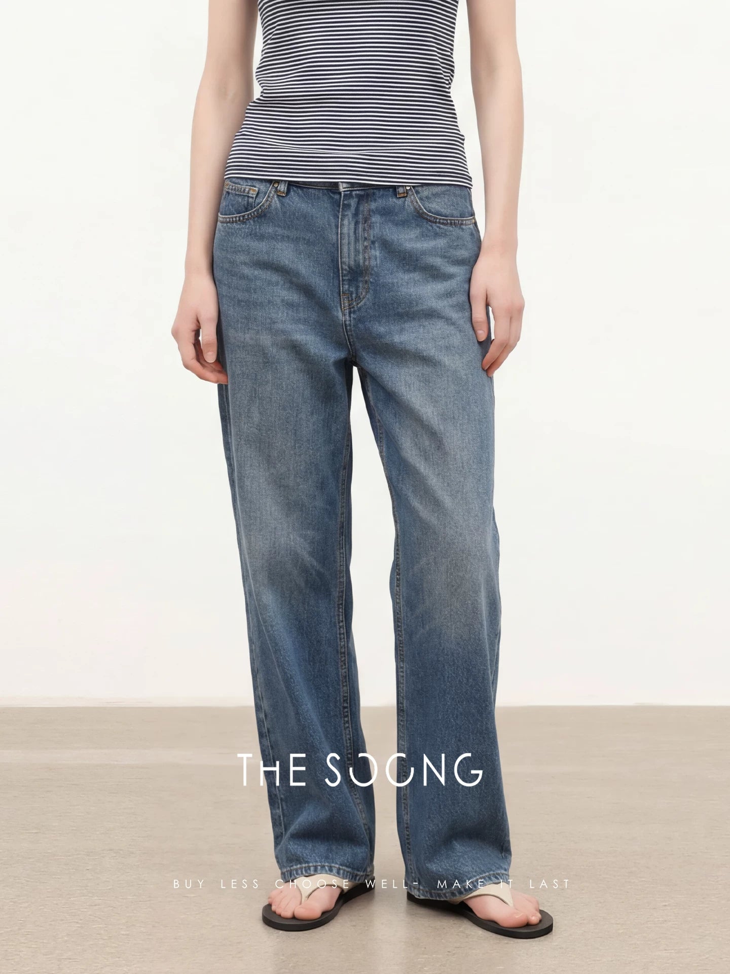 THESOONG/Acid Denim Three-in-One Blend Summer Thin Mid-Waist Zipper Straight-Leg Jeans for Women 8254