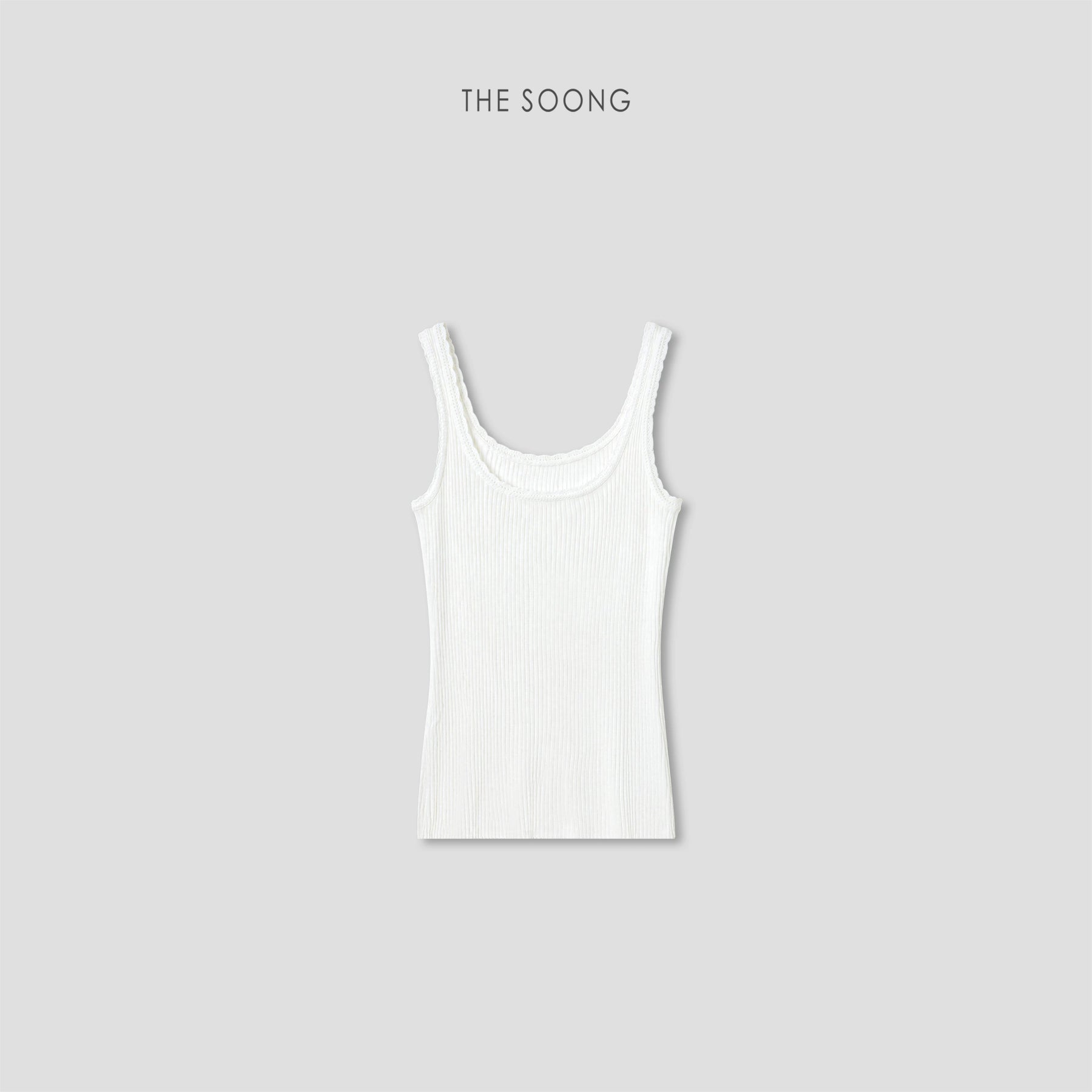 THESOONG/Merino Wool Blend Ribbed Knit Vest Women's Lace Trim U-Neck Short Camisole HWBX9322