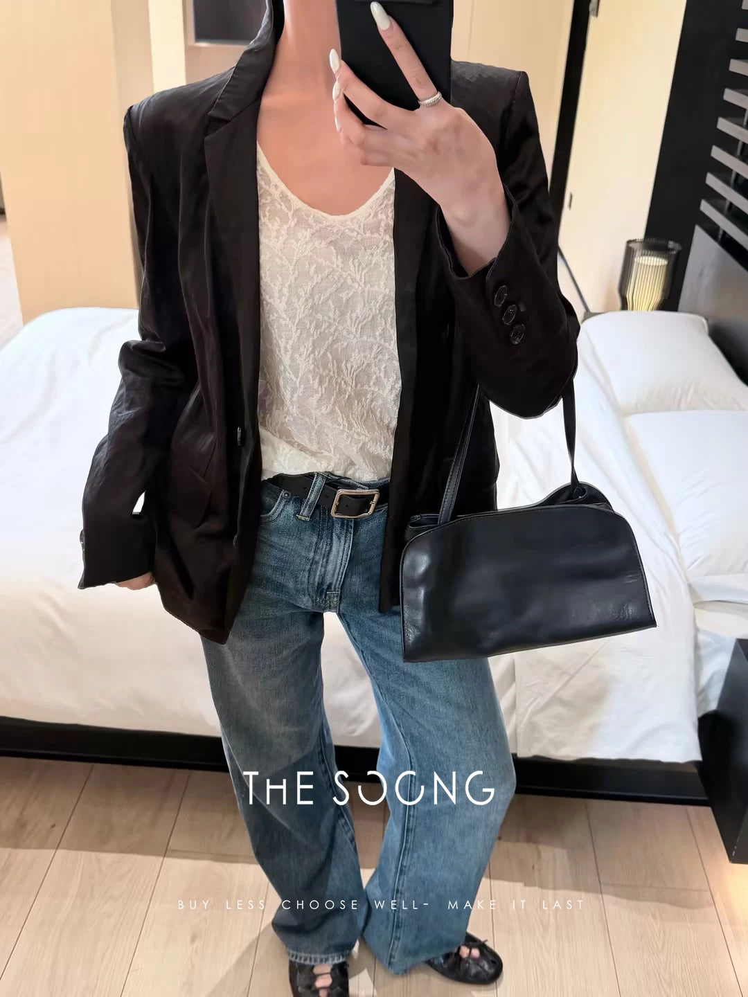 THESOONG/Lazy silhouette heavy Italian natural wrinkle black women's blazer 8636