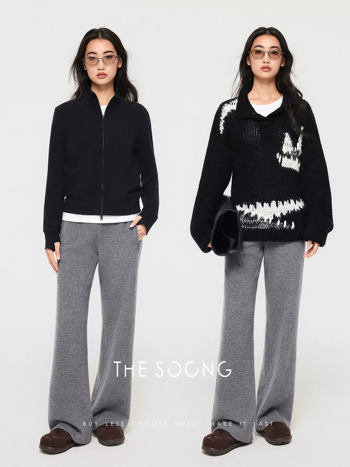 THESOONG/Warm pants Australian wool fleece gray sweatpants women's high-elastic waistband drape casual pants