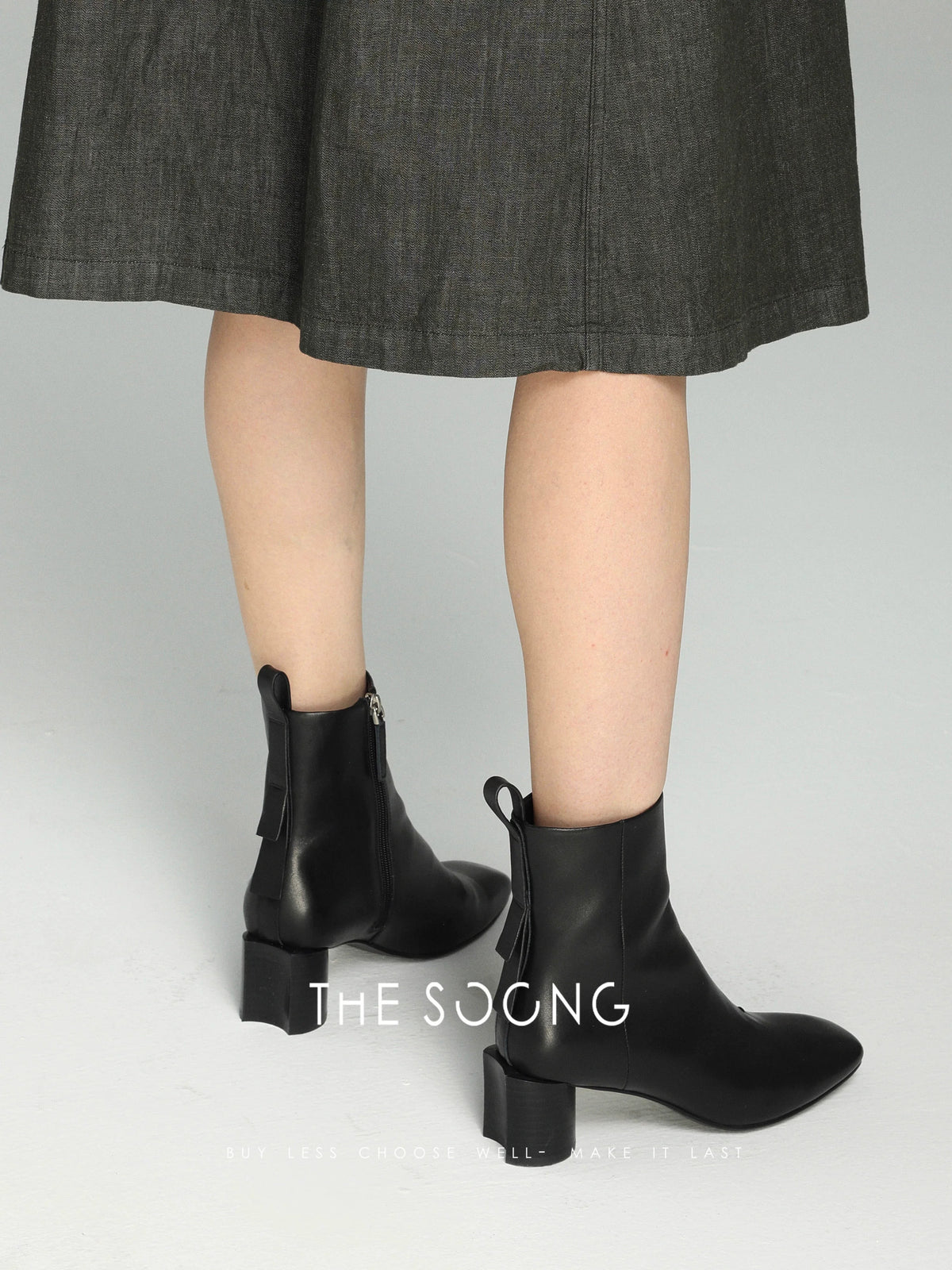THESOONG/Crescent Boots Square-Toe Shiny Soft High-Heeled Ankle Boots 6452