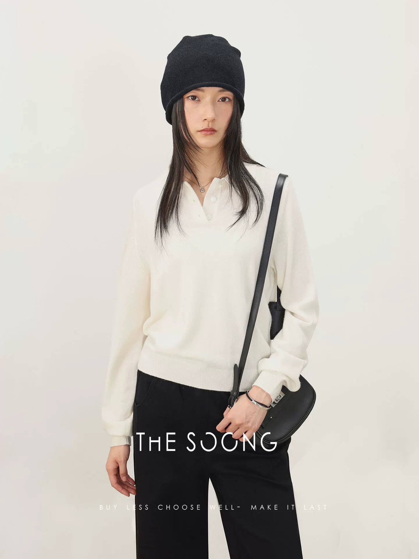 THESOONG / Spring New Sheep Wool Simple Style Polo Collar Women's Long-sleeve Base Sweater 7464