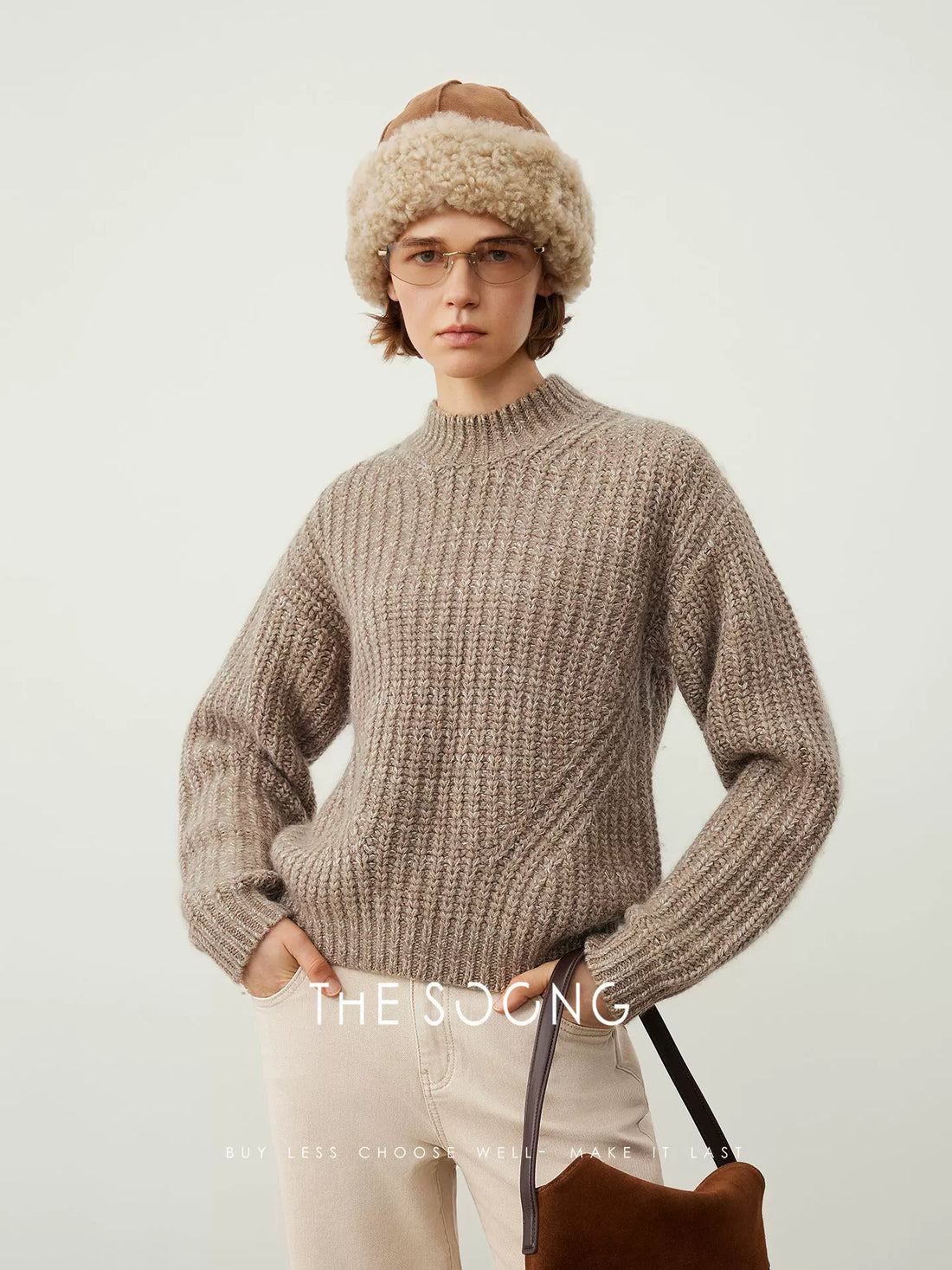 THESOONG/785g Heavyweight Autumn/Winter Knit Wool Sweater for Women, Long Sleeve Round Neck Retro 2025 HBMY7215
