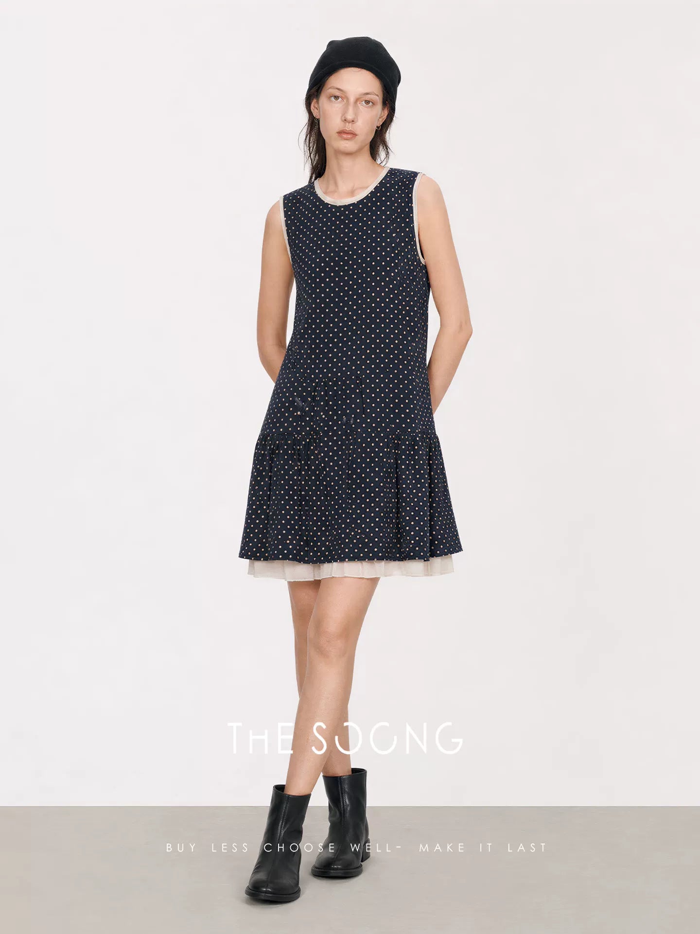 THESOONG/Interlude Summer Pure Ramie Custom Printed Washed Cross Silk Polka Dot Vest Dress 7439