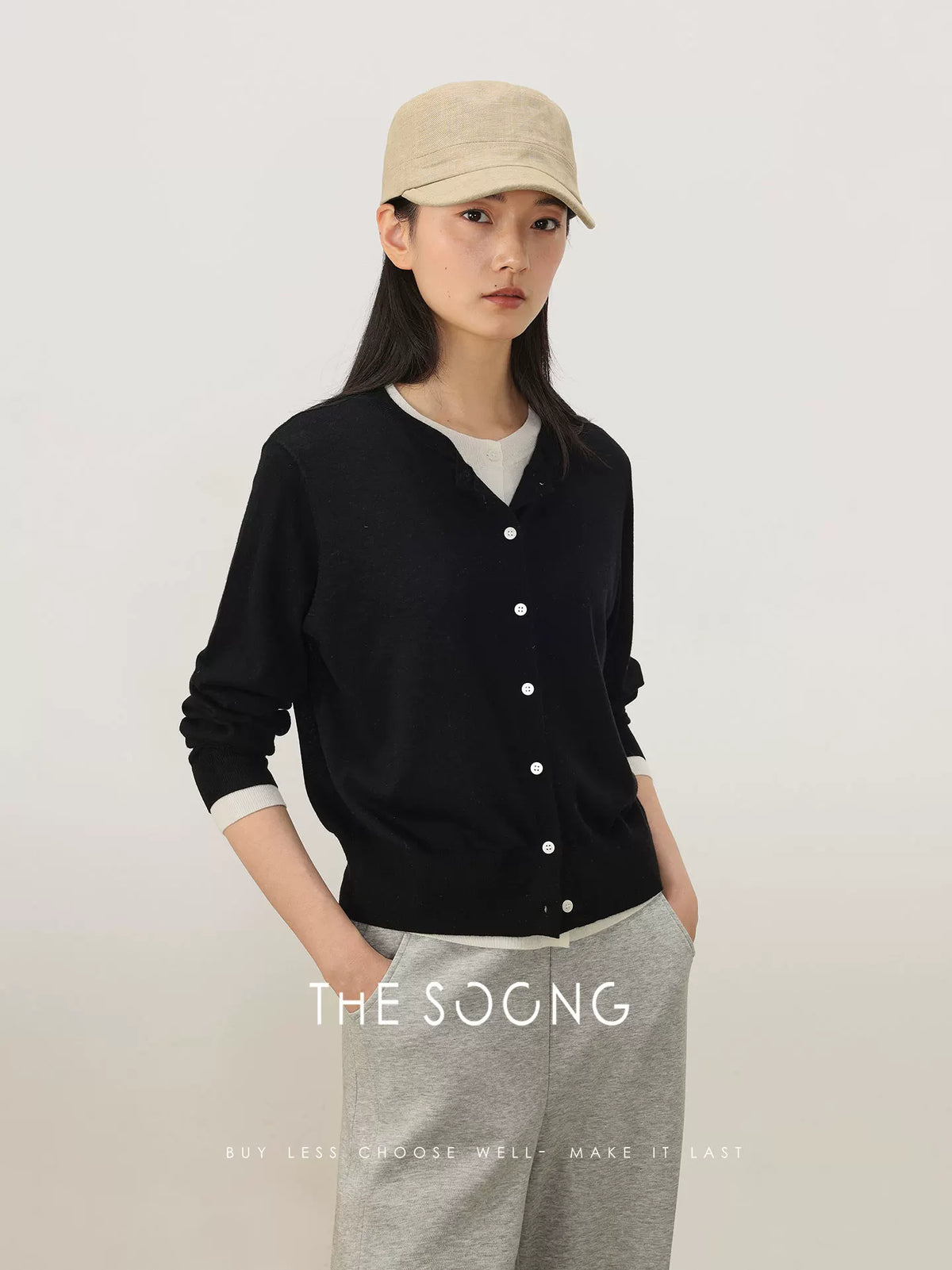 THESOONG/Spring Faux Two-Piece Wool Knit Cardigan Base Shirt Long Sleeve Slim Fit Women HWMY8491