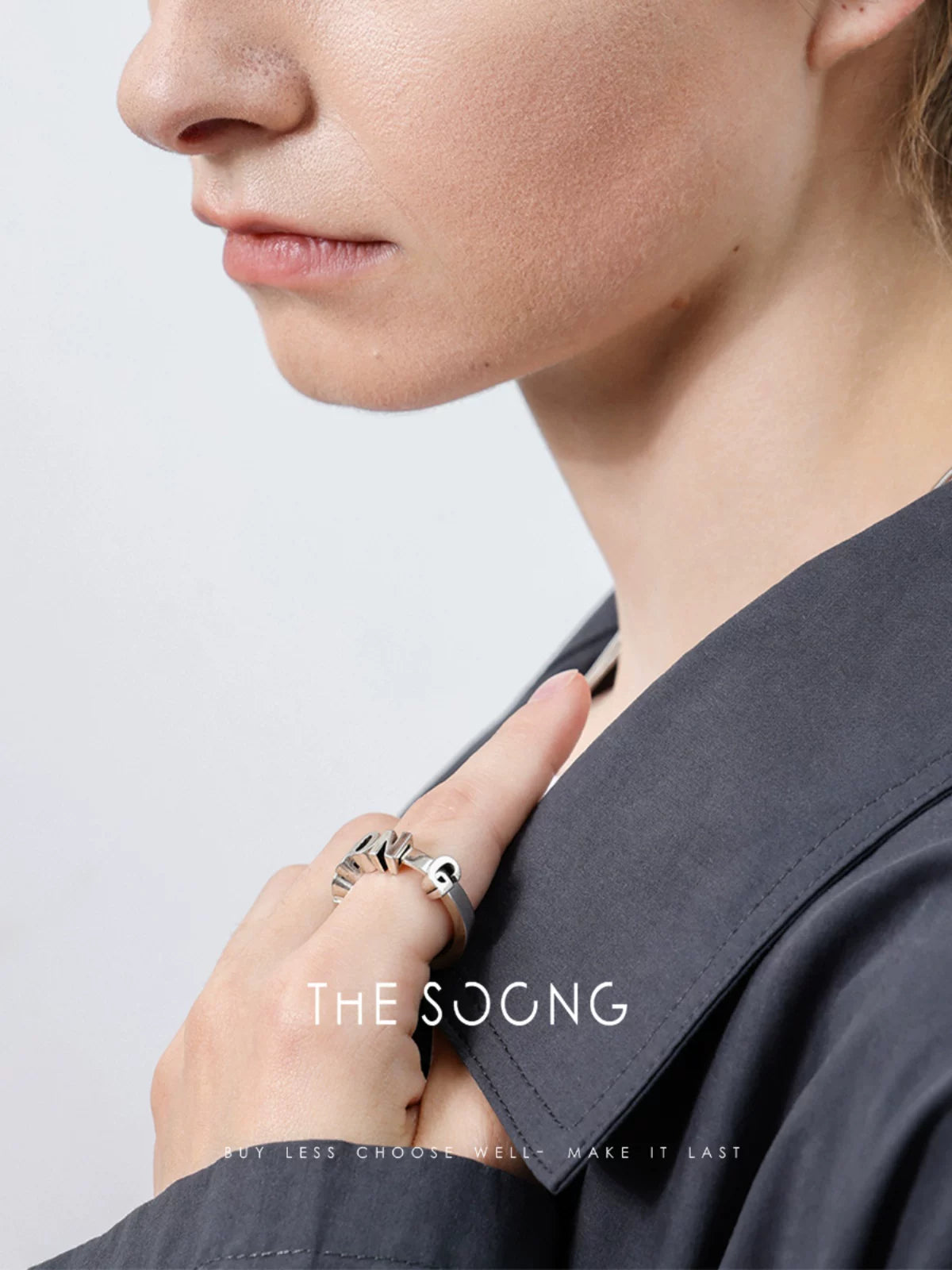 THESOONG/letter ring, novel and unique versatile accessory, elegant silver distressed fine copper index ring