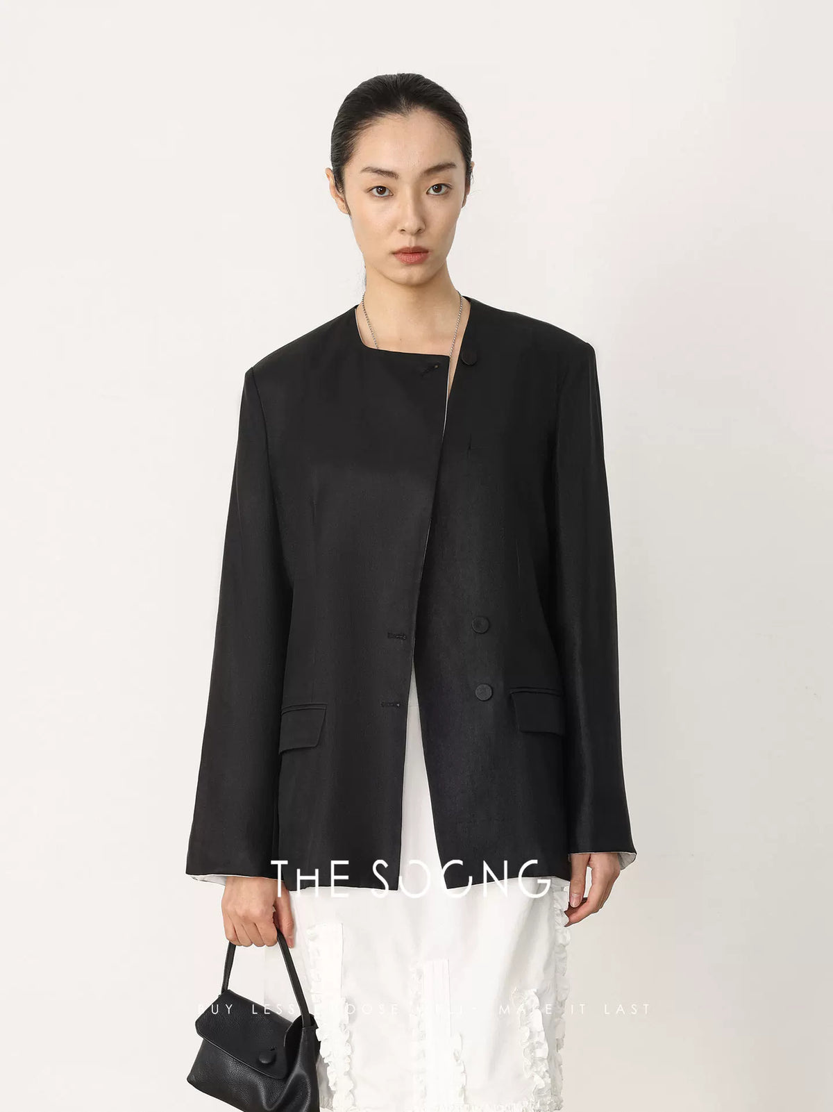 THESOONG Spring New Mulberry Silk Top Women's Design Jacket Women's Double-Breasted Blazer HWWT8659