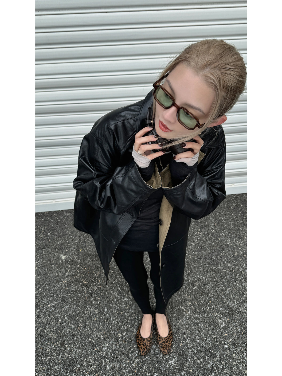 THESOONG/Double-Faced Leather Classic Retro 100% Lambskin Reversible Leather Trench Coat for Women 8640