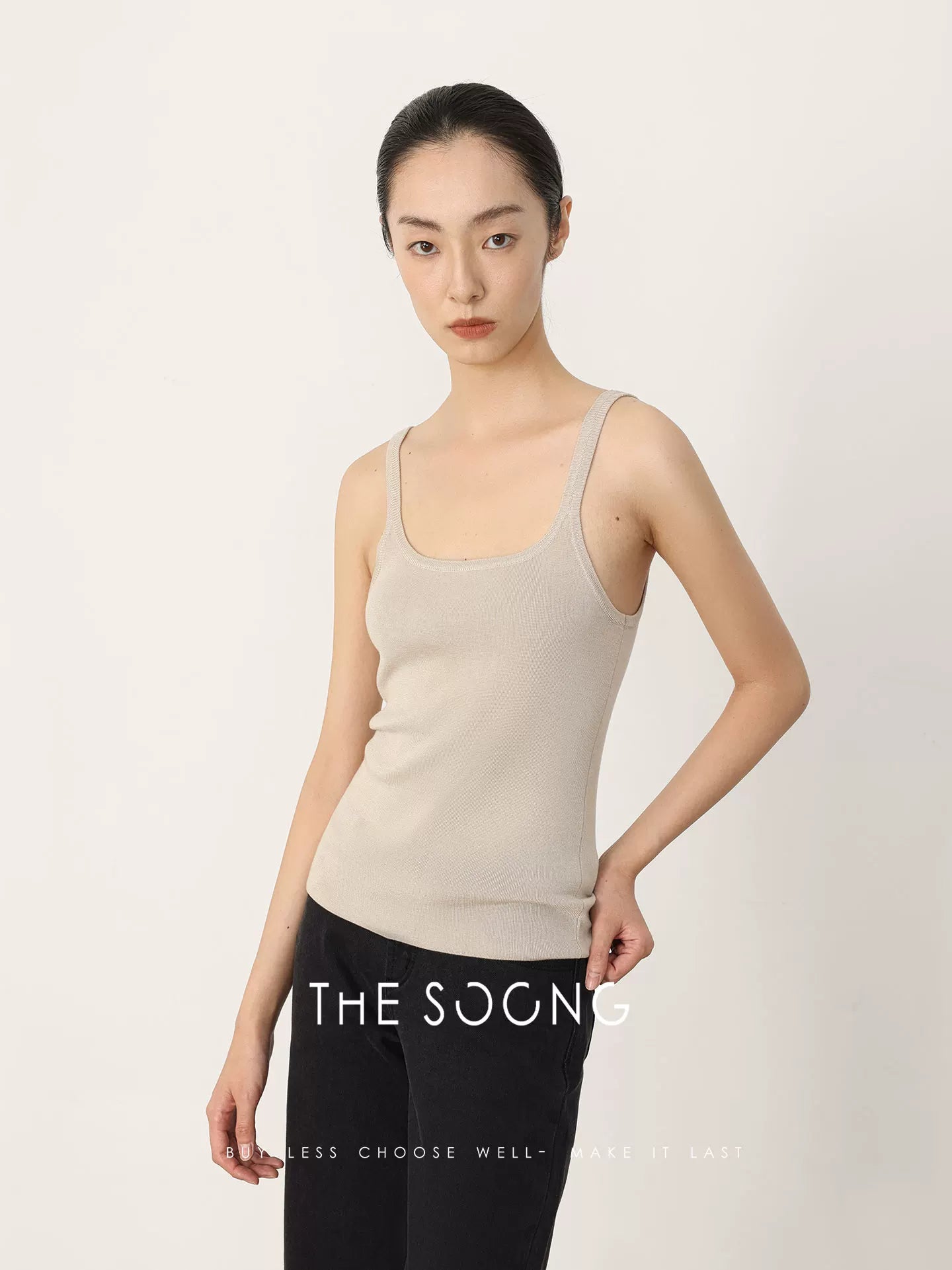 THESOONG / Nude-feel vest, 100% triacetate fine smooth basic vest top HWBX8488