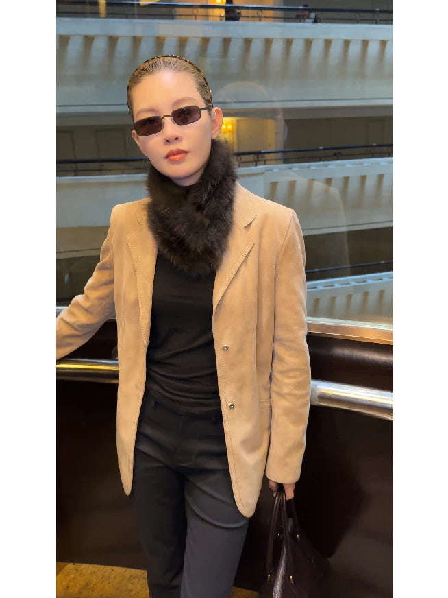 THESOONG/Vintage revival New Zealand imported calf leather fitted waist flat lapel leather jacket 9162