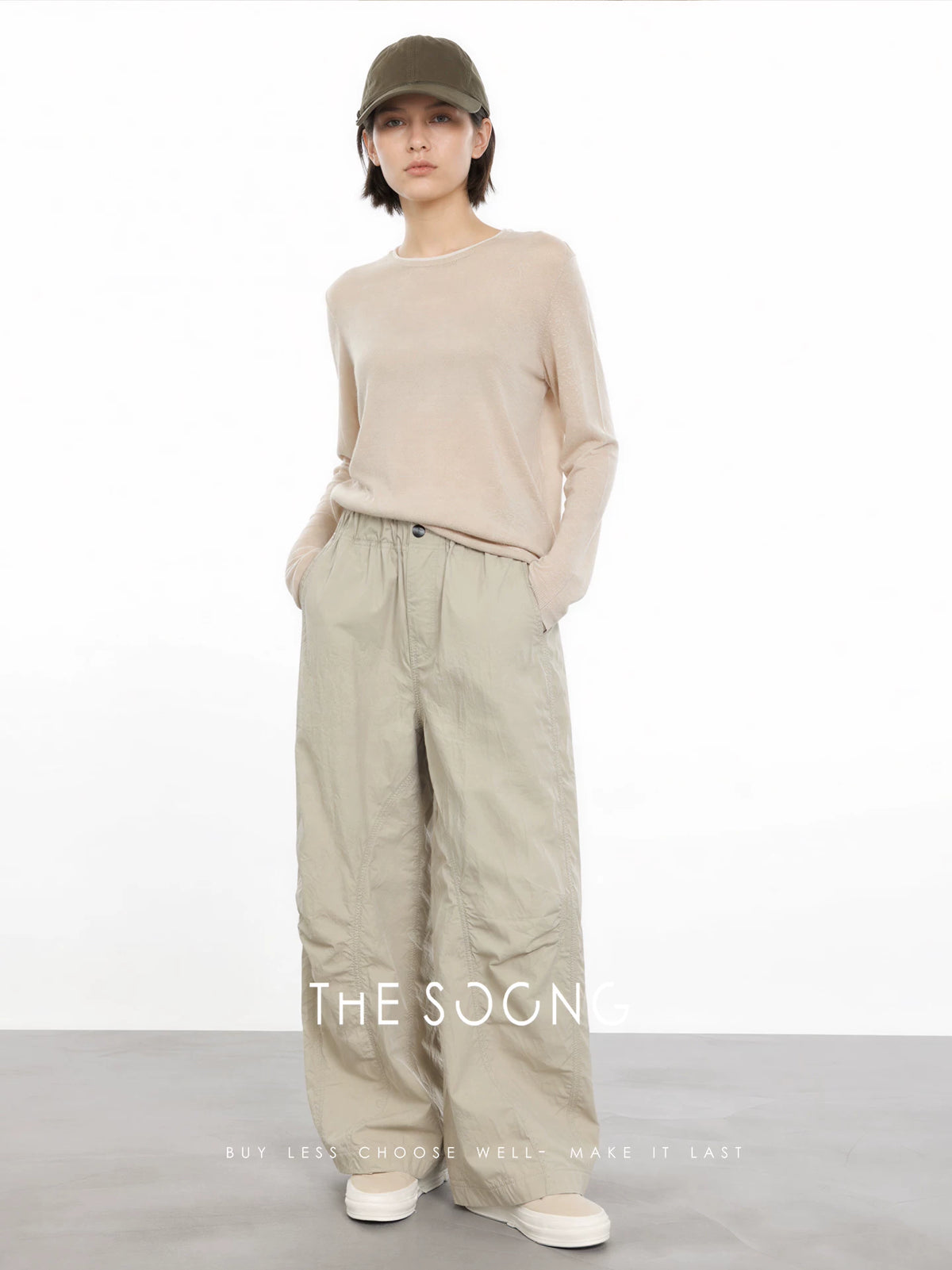 THESOONG/ Khaki curved wide-leg pants for women summer high-waist loose slimming casual carrot pants 9408