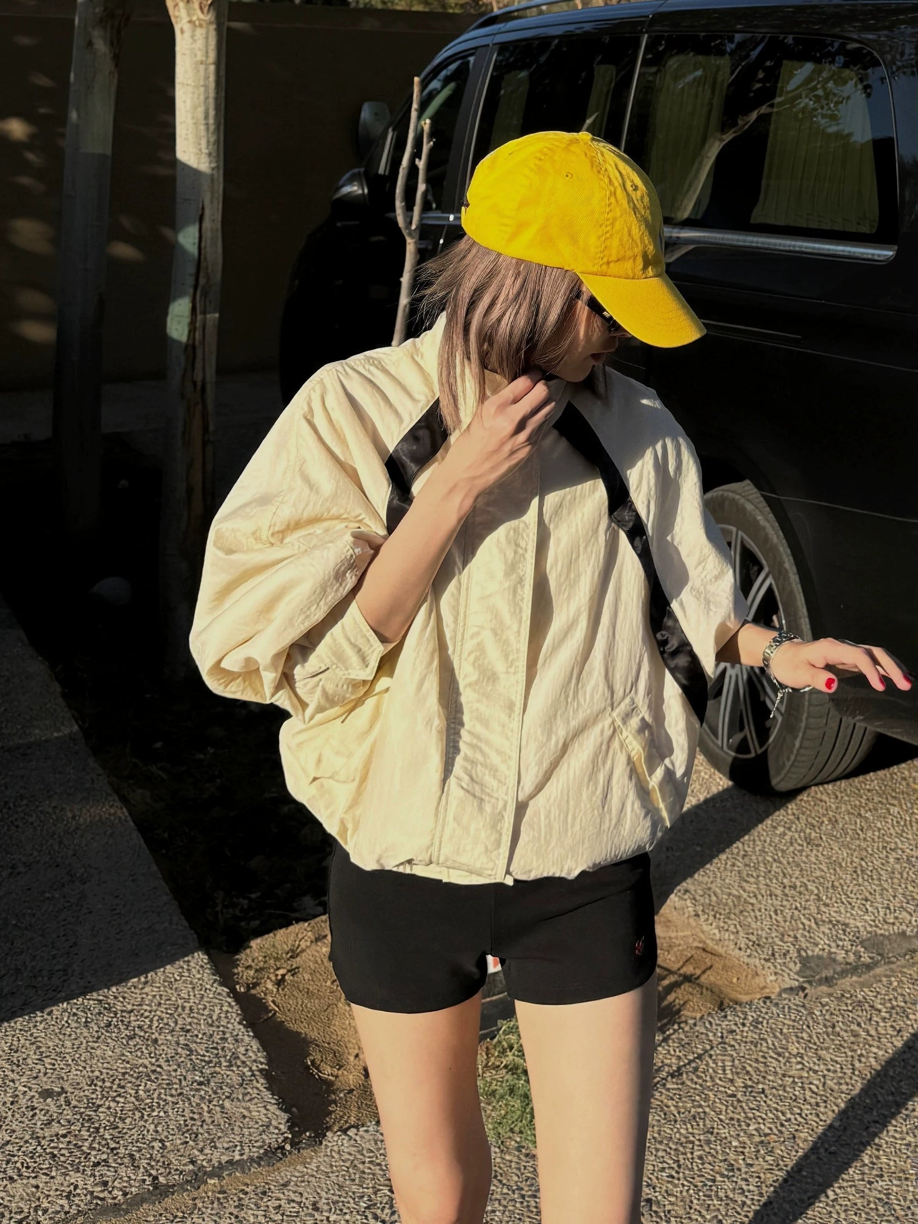 THESOONG/Neon Jacket Selected 100% Nylon Windproof Color-Block Stand Collar Short Jacket 8923