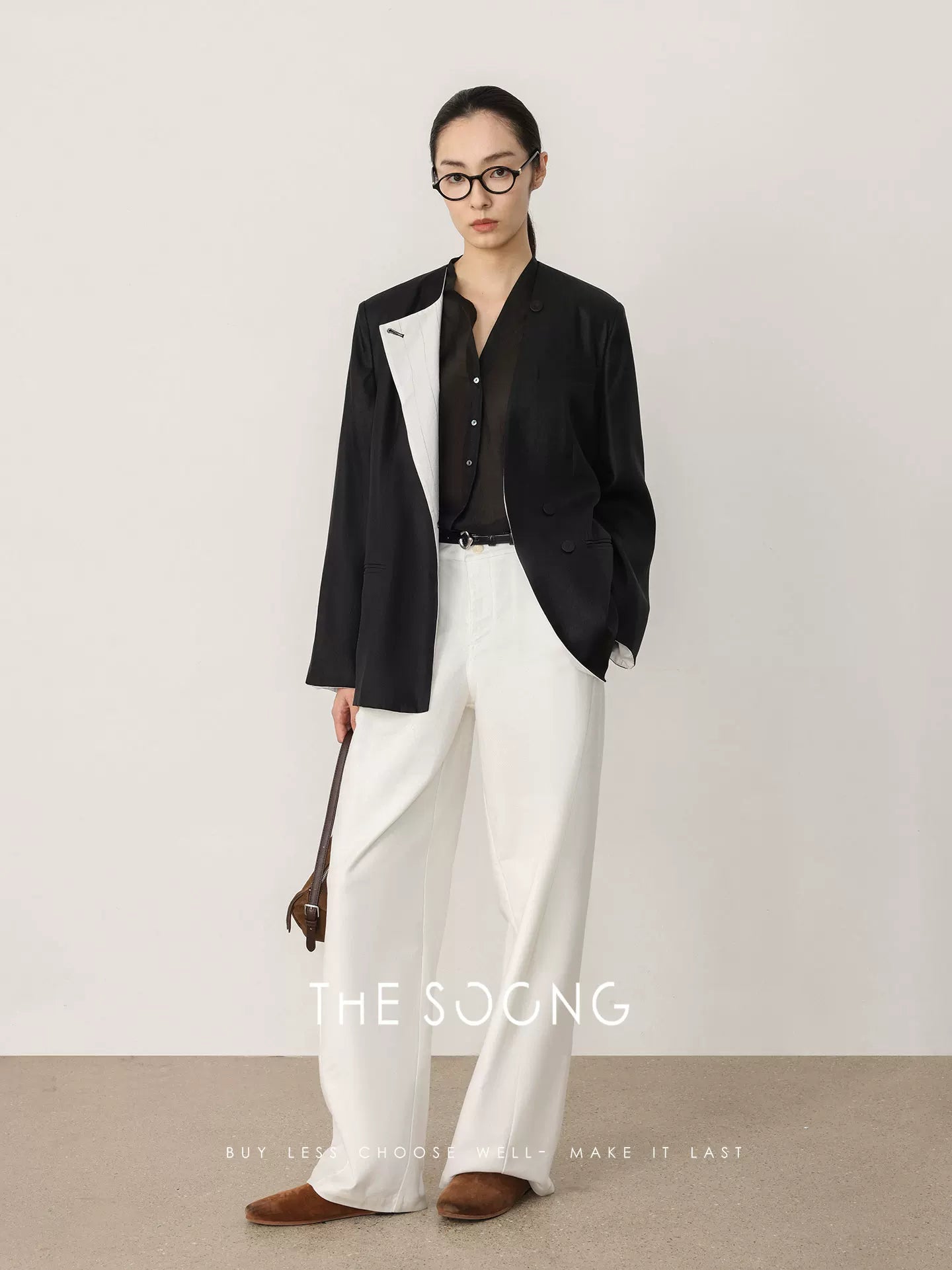 THESOONG Spring New Mulberry Silk Top Women's Design Jacket Women's Double-Breasted Blazer HWWT8659