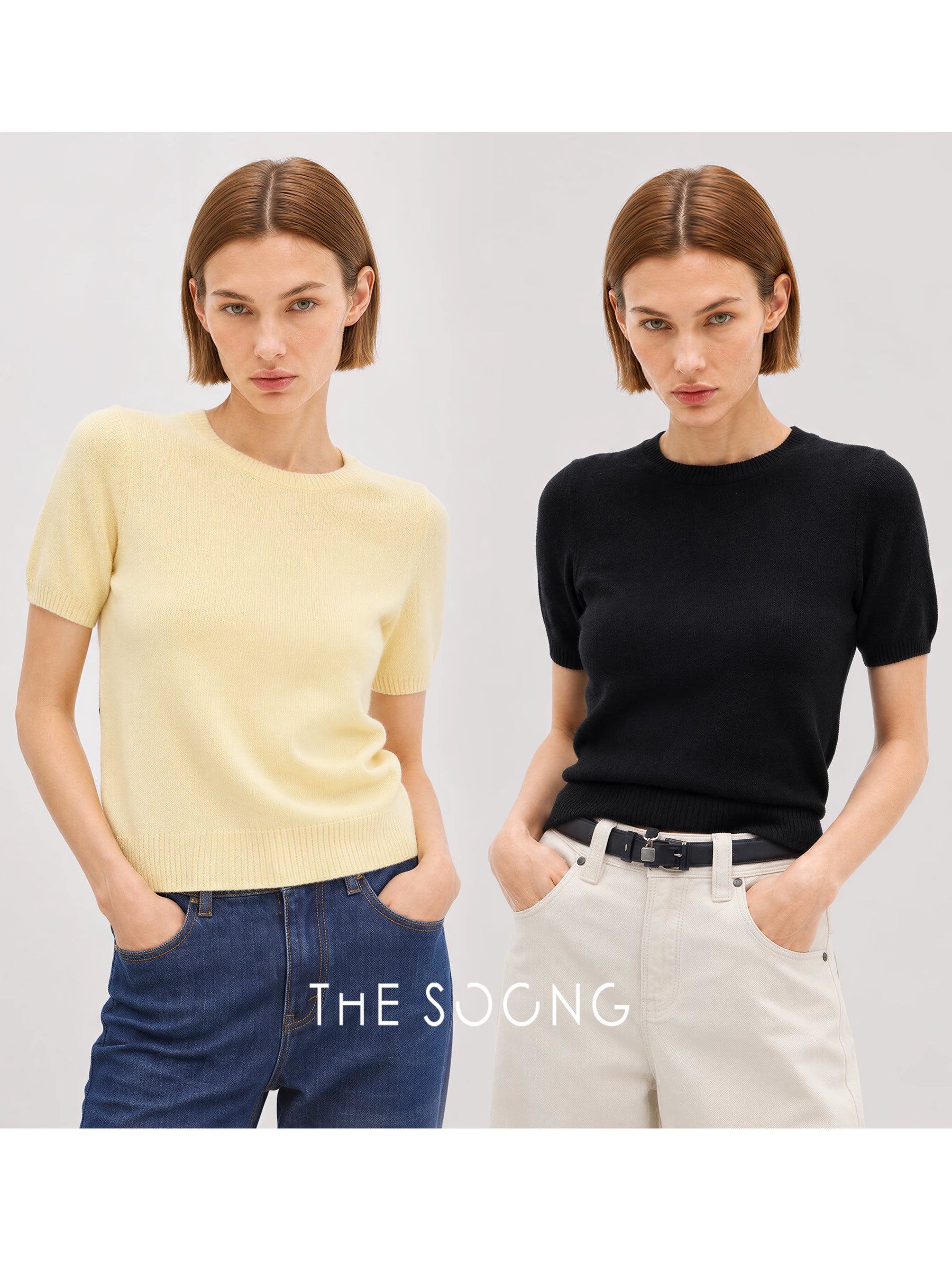 THESOONG / Kang Saini 100% Albas cashmere 148g lightweight nude-feel short sleeve sweater for women 9251