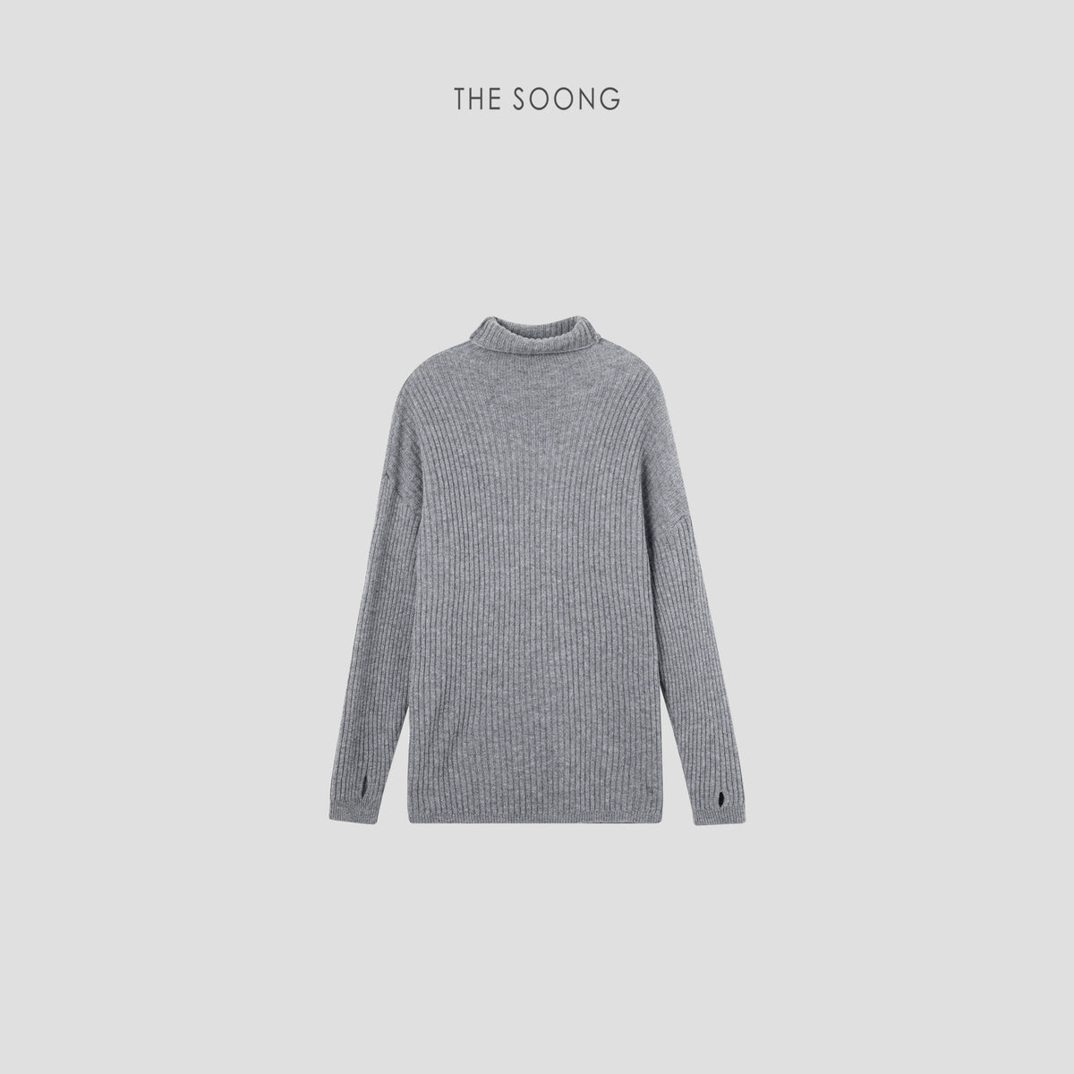 THESOONG/Sticky Tone 100% Wool Thick Rib Mid-Length Versatile Turtleneck Sweater 6394