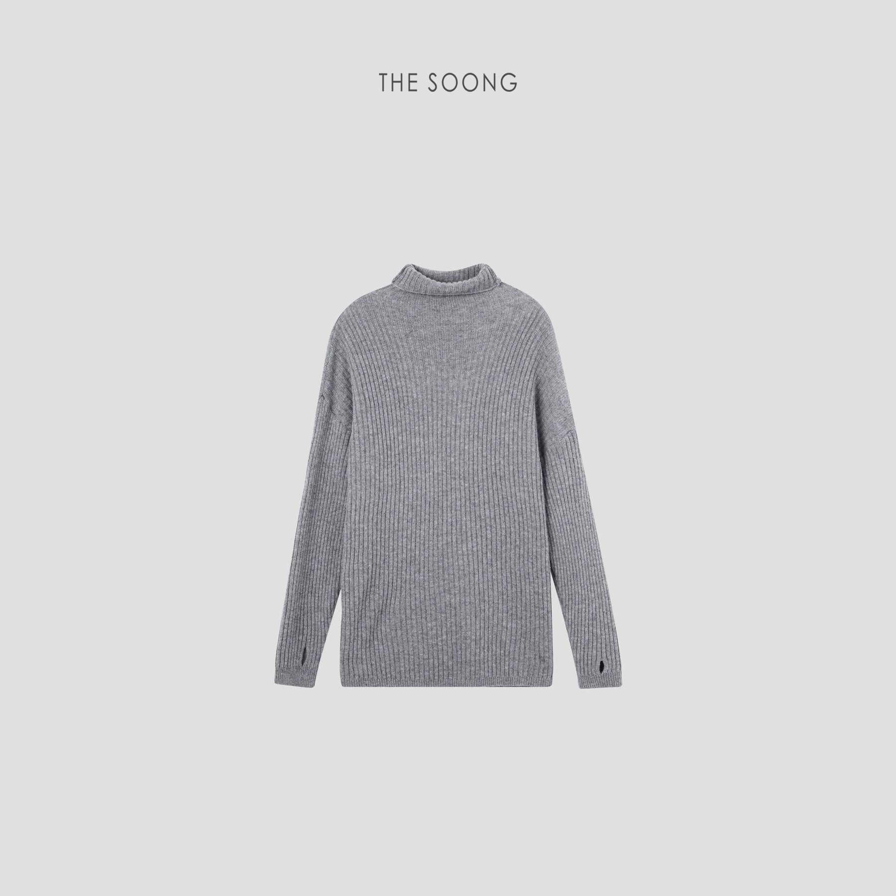 THESOONG/Sticky Tone 100% Wool Thick Rib Mid-Length Versatile Turtleneck Sweater 6394