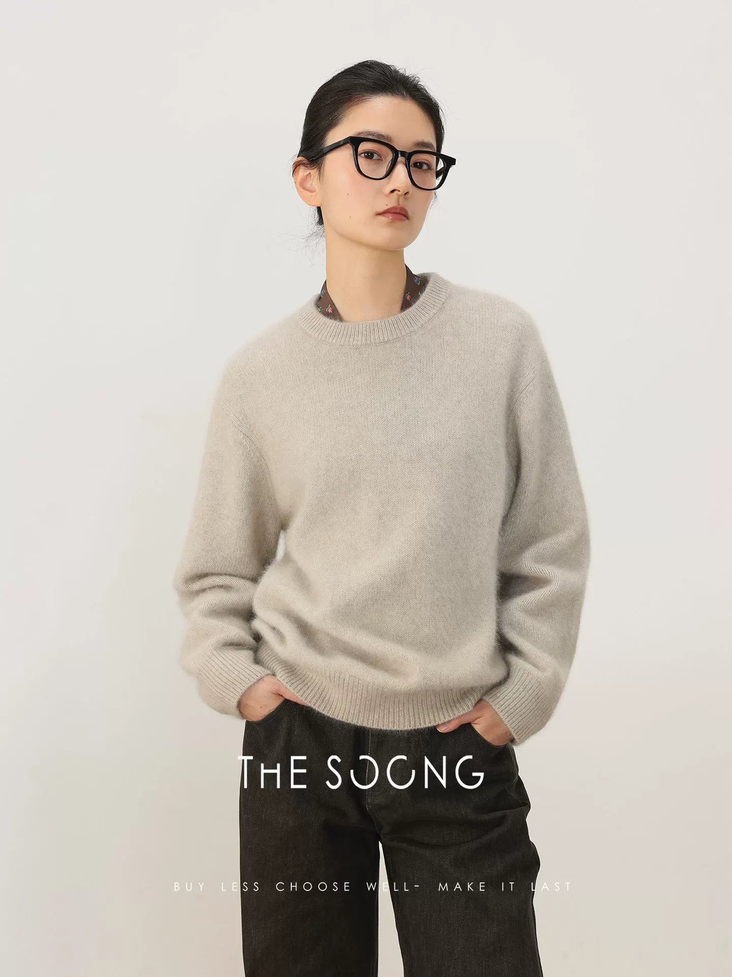 THESOONG/Wool Thin Sweater for Women, Crew Neck Autumn/Winter High-End Inner Layer, Can Be Worn Outerwear Petite 8475