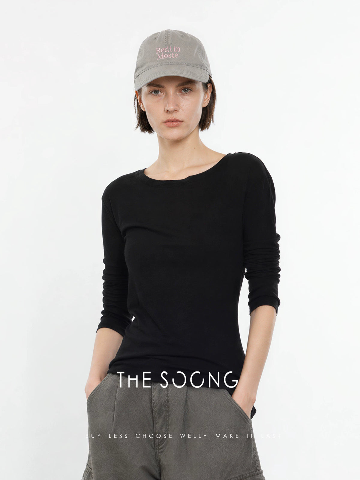 THESOONG / Lightweight Sunscreen 80s Strong Twist Cotton Misty Round Neck Stretch Sun-Protection T-Shirt for Women 7293