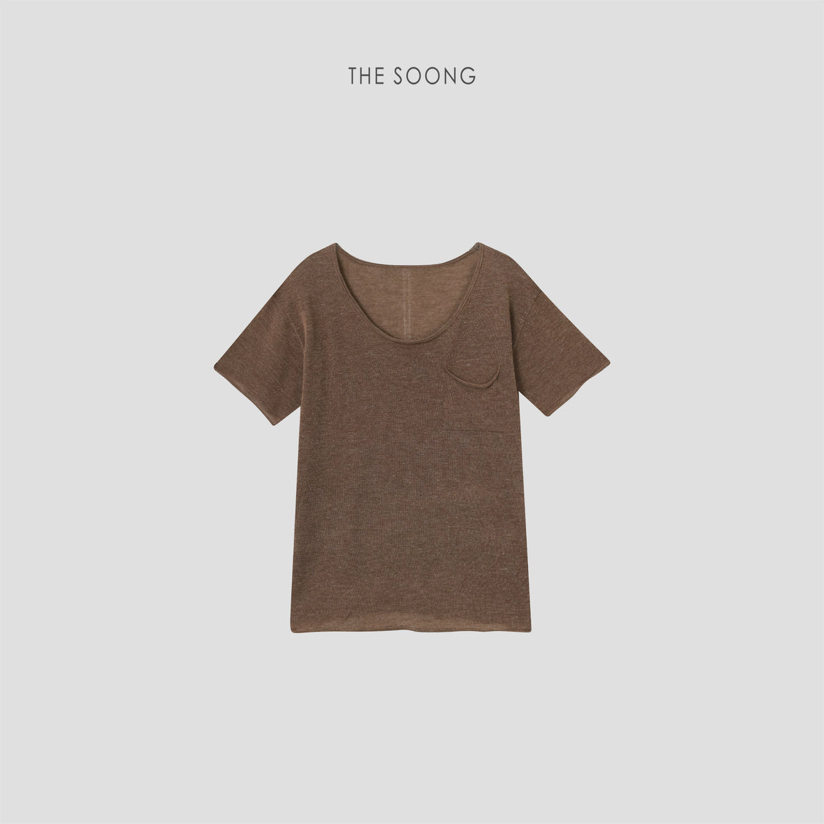 THESOONG/Lyocell Linen Blend Natural Rolled Edge Knit T-Shirt Women Summer Thin Short Sleeve HWTX9317